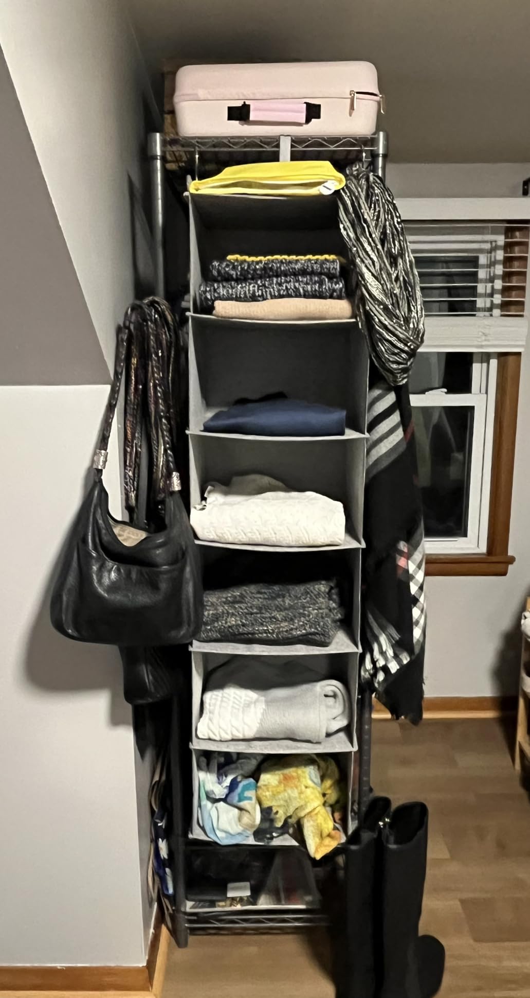 Large Hanging Sweater Organizer for Closet,Collapsible 6-Shelf Hanging Closet Shelves with Drawers, Washable (Beige -6 Shelf) customer photo 2
