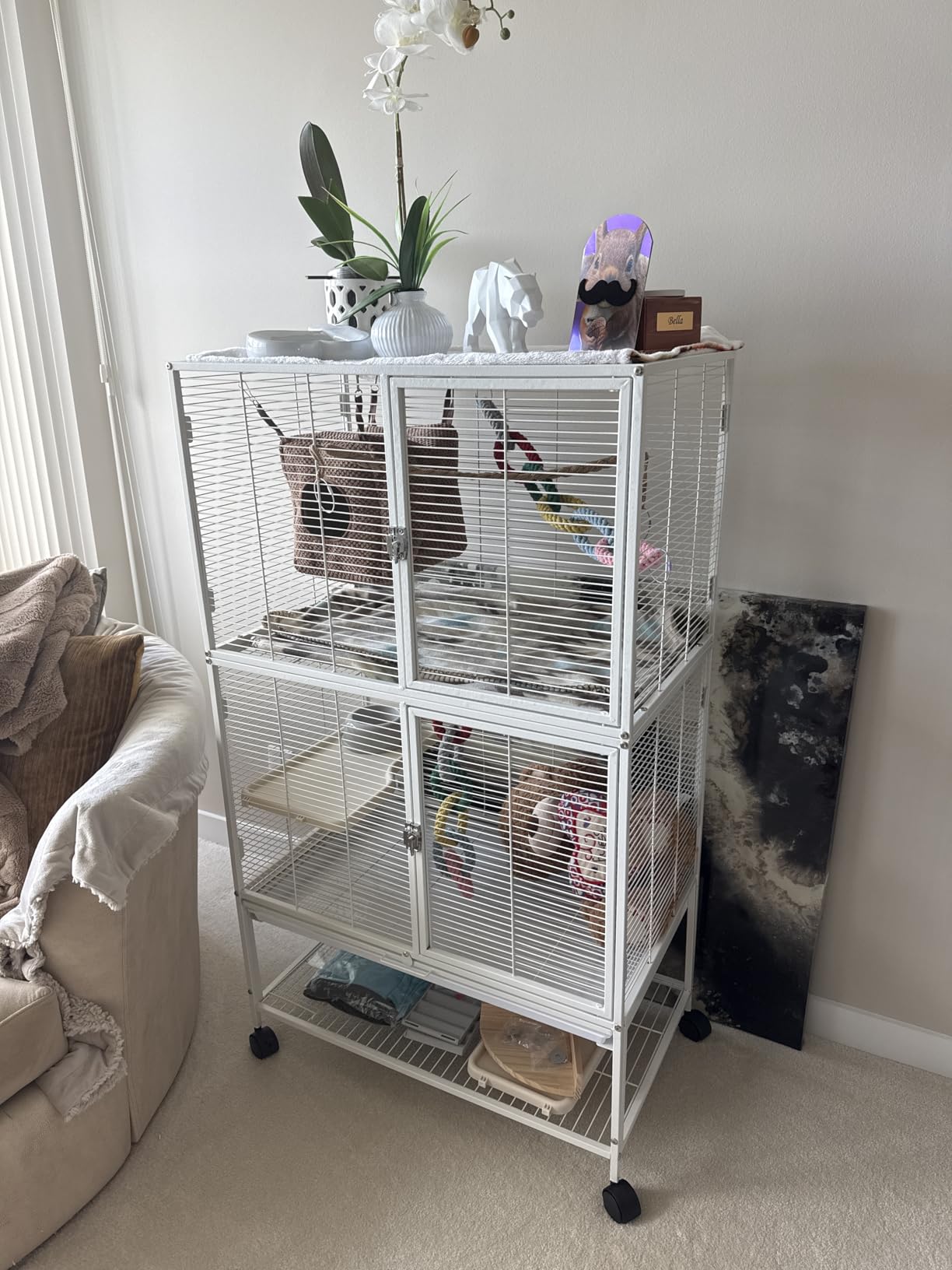 Deluxe Double Unit Two Full Story Durable Front Doors Tight 1/2-inch Wire Spacing Chew-Free Small Animal Critter Home Cage Water Bottle Food Bowl for Feisty Ferret Hammock Rat Mice On Wheels customer photo 1