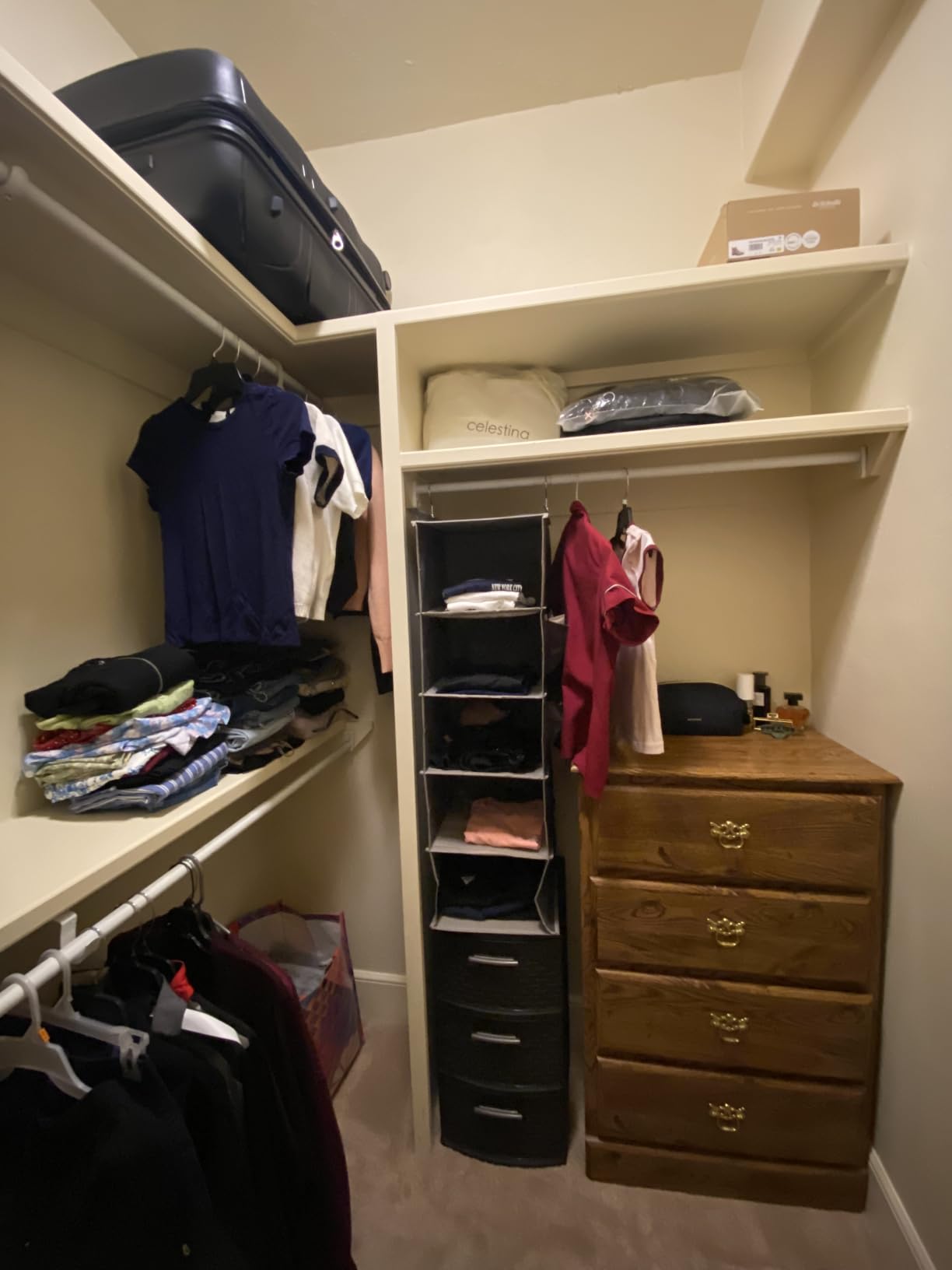 BOOMIBOO Hanging Closet Organize and Shelves,5-Hanging Shelf with 2 Side Pockets,Storage Foldable (Grey) customer photo 2