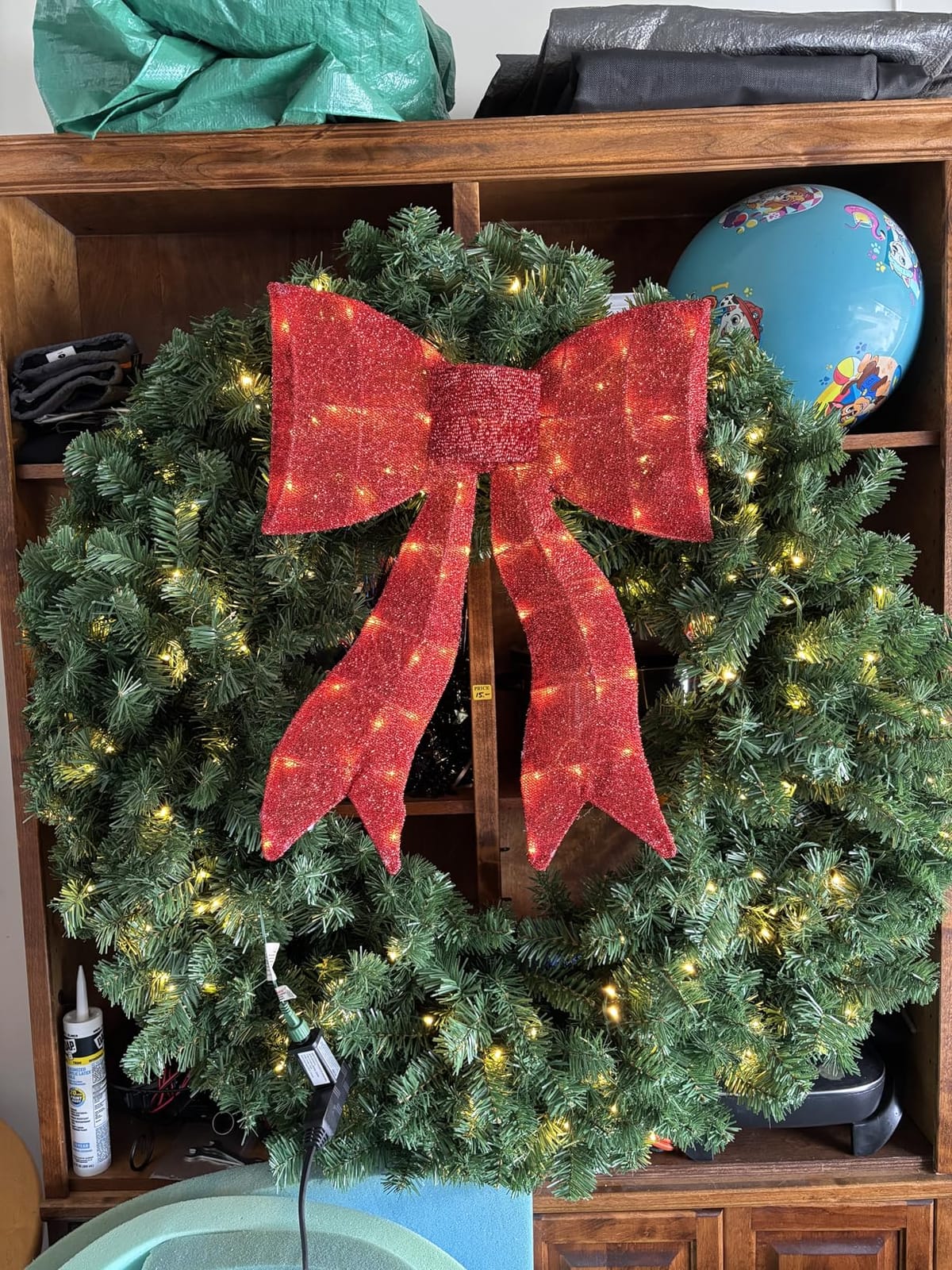 Best Choice Products 36in Large Artificial Pre-Lit Fir Christmas Wreath Holiday Accent Decoration for Door, Mantel w/Red Lighted Bow, 150 LED Lights, 300 PVC Tips, Power Plug-in customer photo 2