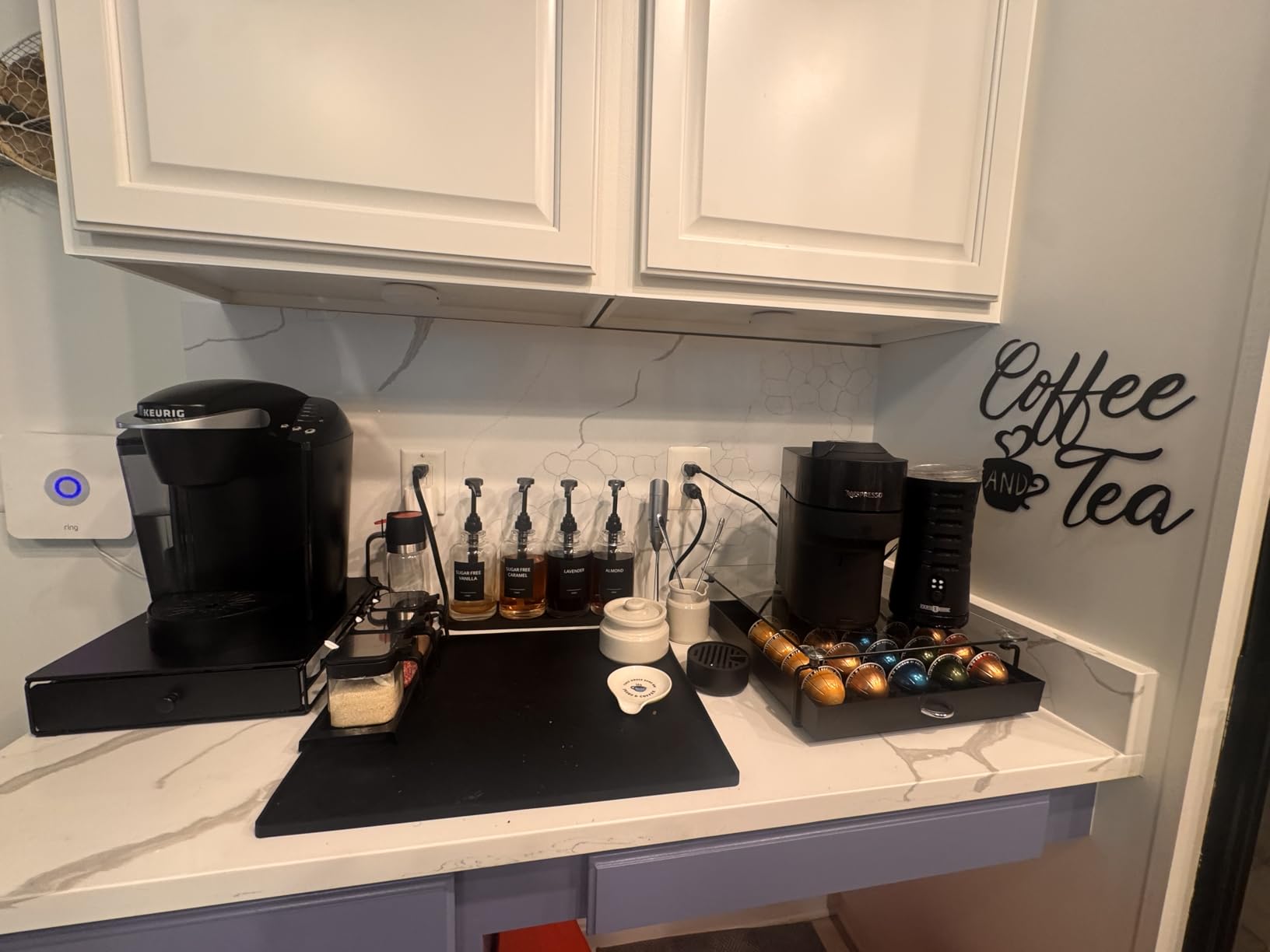 Coffee Syrup Dispenser, Glass Syrup Pump Dispenser for Coffee Bar Accessories, Maple Syrup Bottles with Tray, 16.9 fl oz Simple Syrup Bottles with 1/4oz Large Capacity Gold Pump customer photo 1