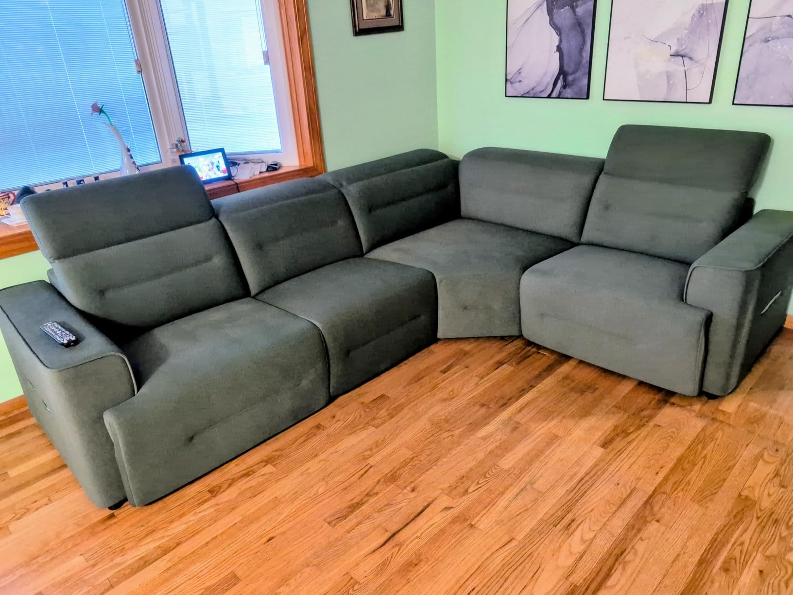 Power Reclining Sectional Sofa, with Cup Holders/Storage, 5 Seater L-Shaped Recliner Couch with USB Charging/Storage, Home Theater Seating, Leather Furniture for Living Room, House, Apartment customer photo 2