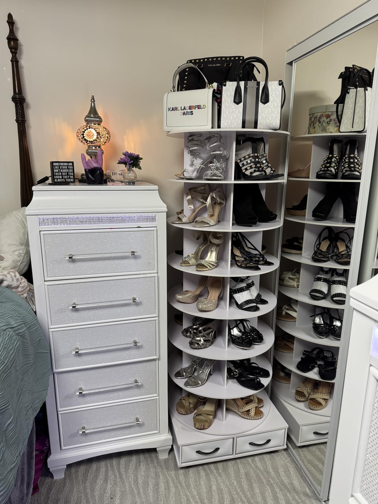 RUNSUNSPRI 8 Tier Rotating Shoe Rack Tower Contains 2 Drawers customer photo 1