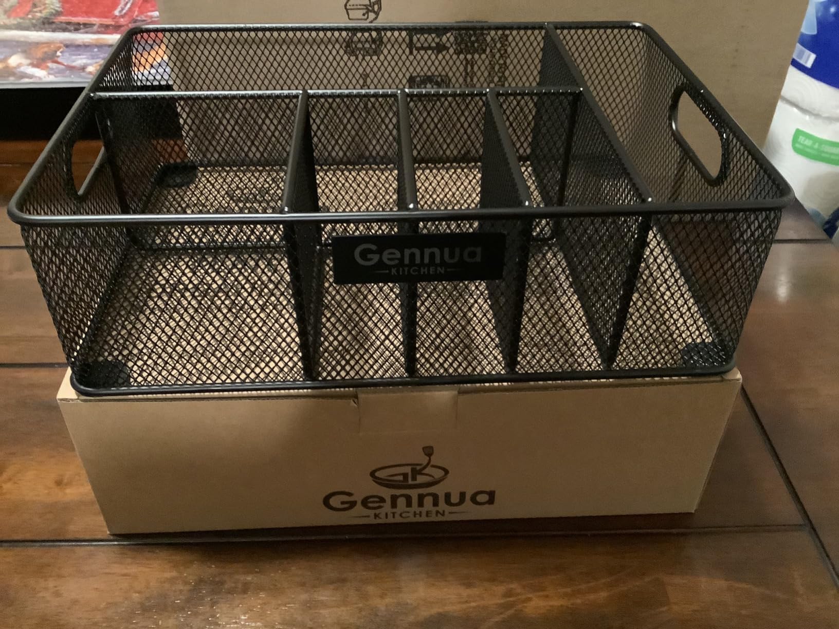 Gennua Kitchen Paper Plate Organizer for Cabinet, Counter, Picnics, Parties & More, Extra Large Utensil Caddy Crafted of Thick Iron Mesh With 6 Compartments for Paper Plates & Plastic Silverware customer photo 2