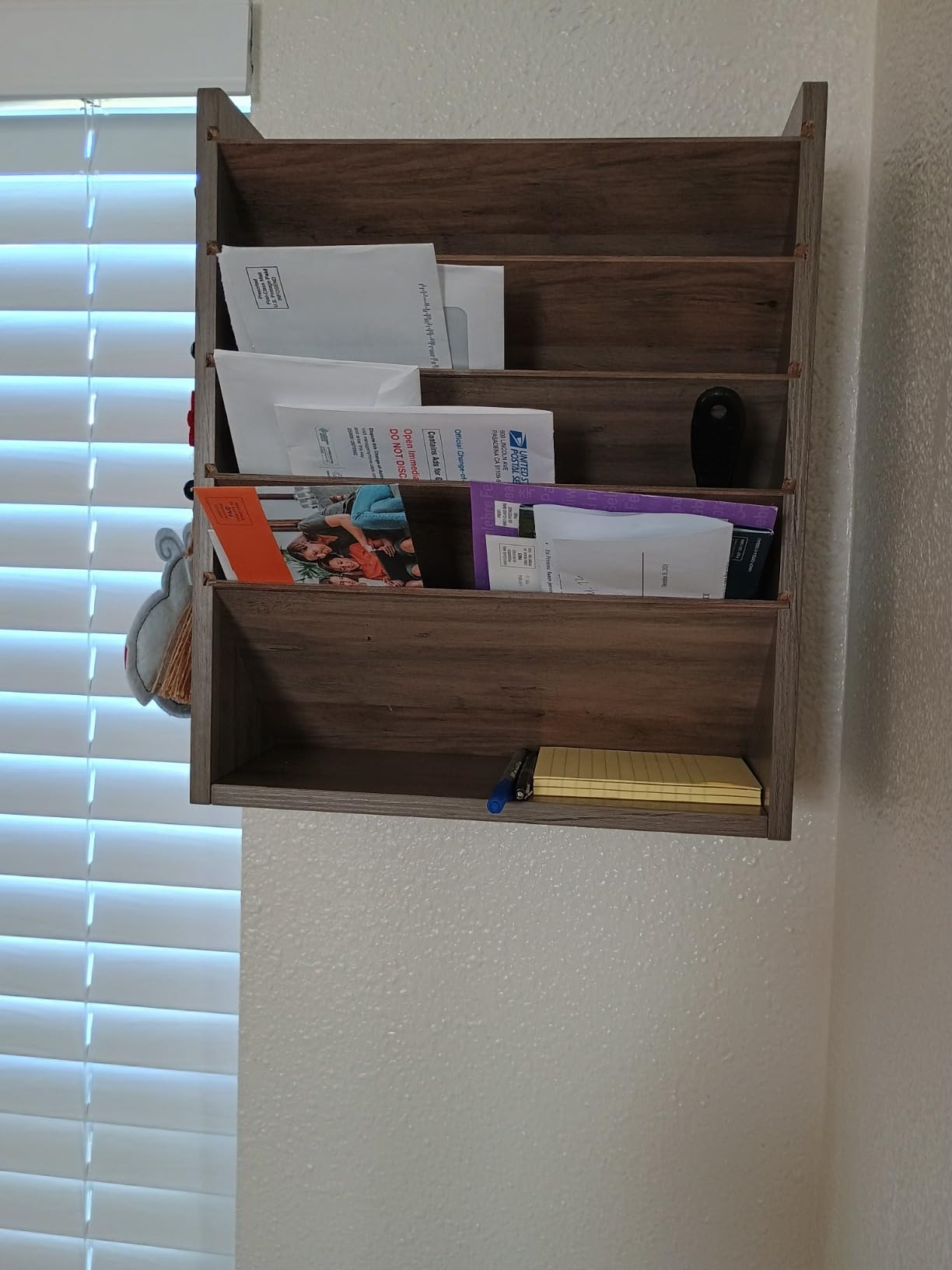 CHOEZON Wall File Organizer, 10-Tier Hanging Mail Organizer, Wall Mount File Holder with 4 Side Hooks, Mail and Storage Organizer, Wooden Vertical Hanging Holder for Office, Rustic Brown MWJ03FG customer photo 1