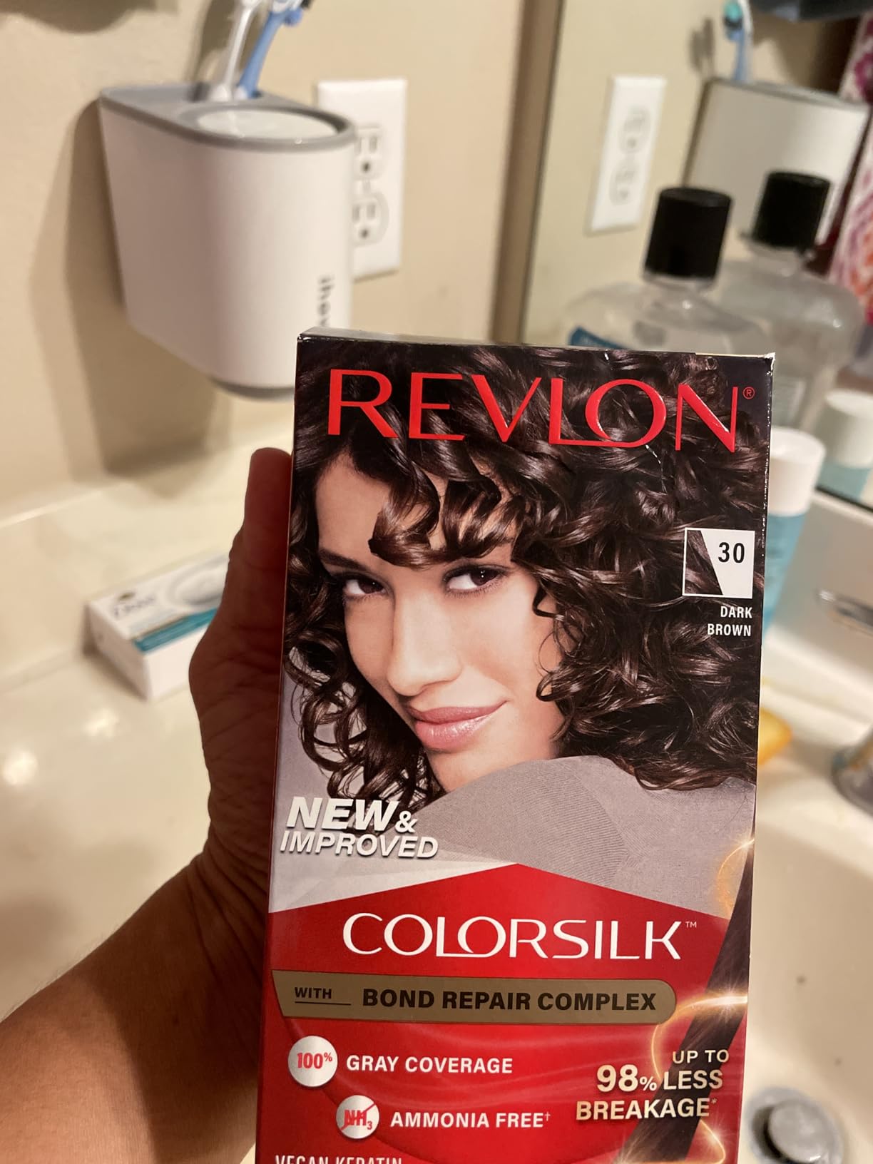 Revlon ColorSilk with Bond Repair Hair Color, 30 Dark Brown, 3pk | Permanent hair color with 100% gray coverage; ammonia free hair dye with bond repair complex and vegan keratin. 3 pack. customer photo 2