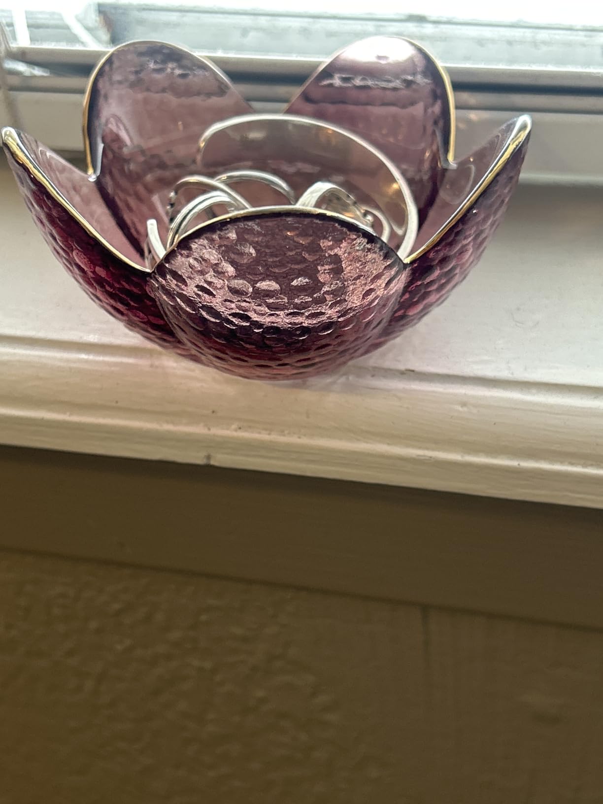 Purple Flower Jewelry Dish Glass Ring Holder Dish Jewelry Tray Cute Vanity Organizer Aesthetic Nightstand Bathroom Room Decor Trinket Dish Mothers Day Friendship Christmas Birthday Gifts for Women customer photo 2