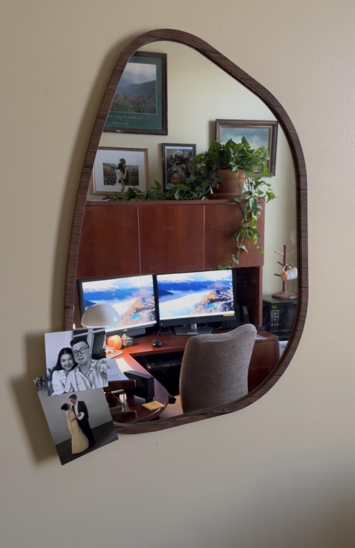Asymmetrical Mirror for Wall Irregular Oval Wood Frame Modern Unique Accent Wall Mirror Decorative Vanity Bathroom Living Room Bedroom Entryway Hallway Artistic Wavy Mirror Small 14