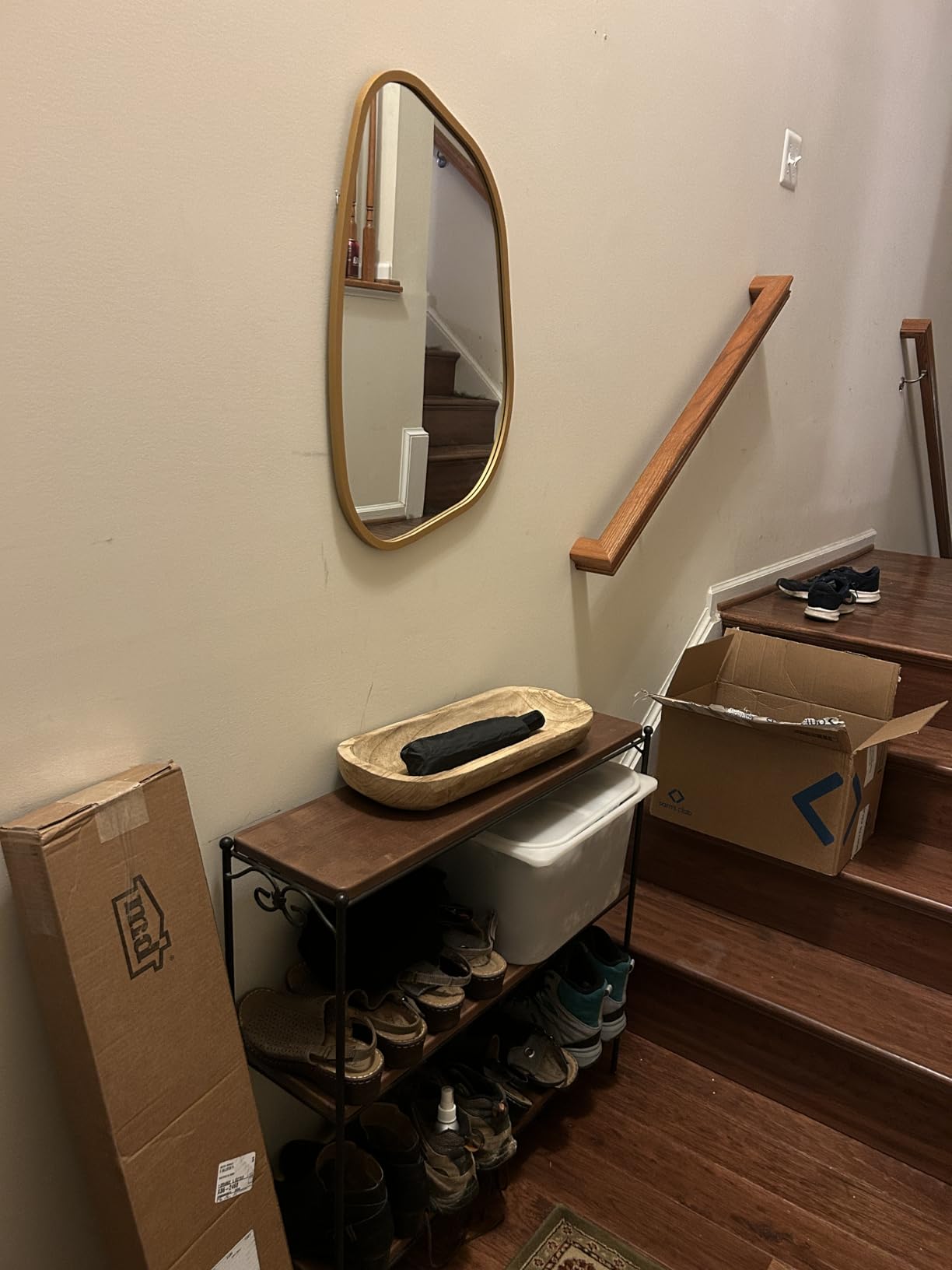 Asymmetrical Mirror for Wall Irregular Oval Wood Frame Modern Unique Accent Wall Mirror Decorative Vanity Bathroom Living Room Bedroom Entryway Hallway Artistic Wavy Mirror Small 14