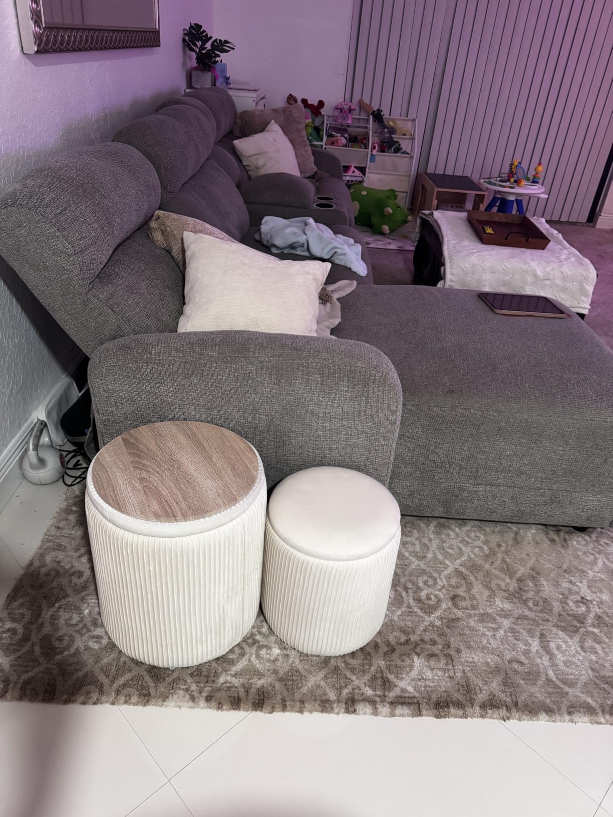 Royal Windsor Round Ottoman with Storage Set of 2, Storage Vanity Stool customer photo 2