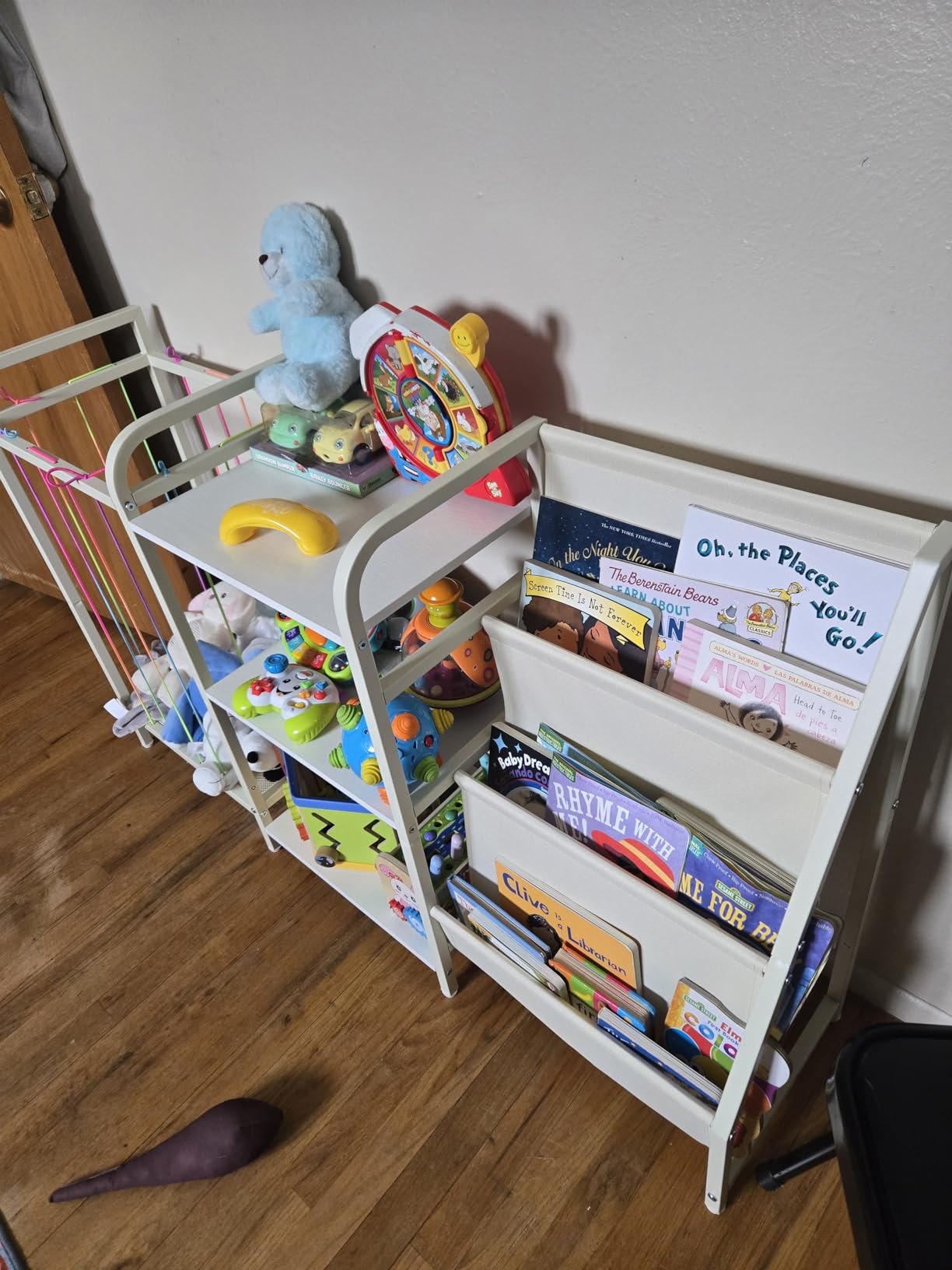 B1 Kids Bookshelf and Toy Storage, Book Shelf for Kids Rooms White | 3-Tier Sling Baby Bookcase with Stuffed Animal Storage, Montessori Toddler Bookshelf for Nursery, Bedroom, Playroom customer photo 2