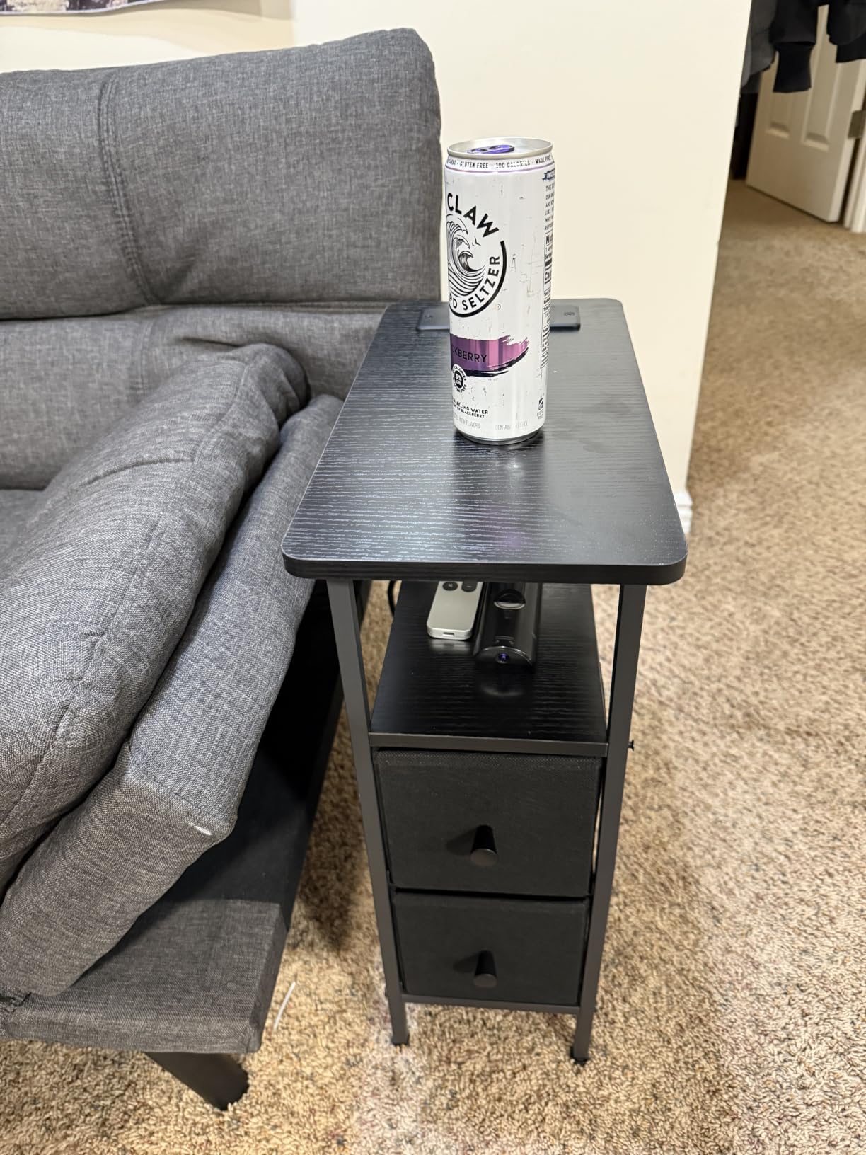 LOAKEKEL Narrow End Table with Charging Station, Small Nightstand customer photo 2