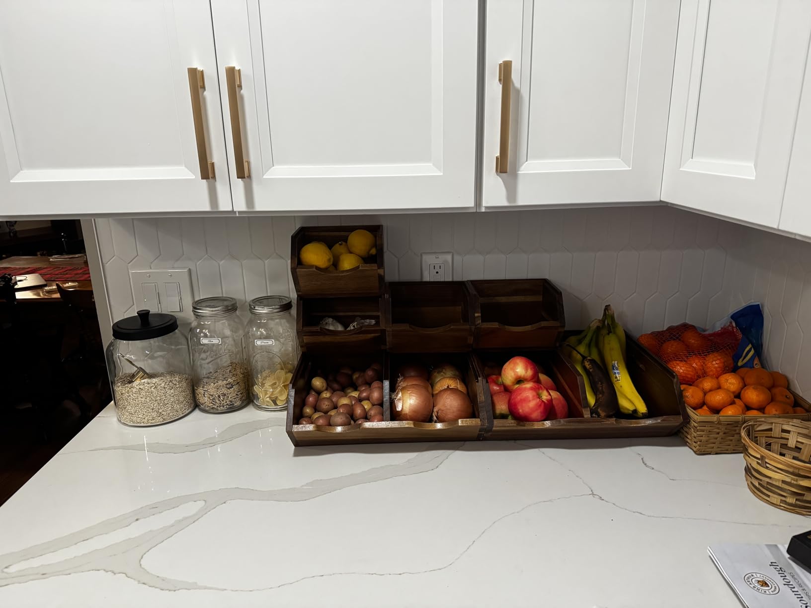 Acacia Wood Pantry Storage Bins, Stackable Storage Baskets Potato and Onion Storage Bins, Pantry Organizer Wooden Baskets Organization and Storage, Set 3 Pieces customer photo 2