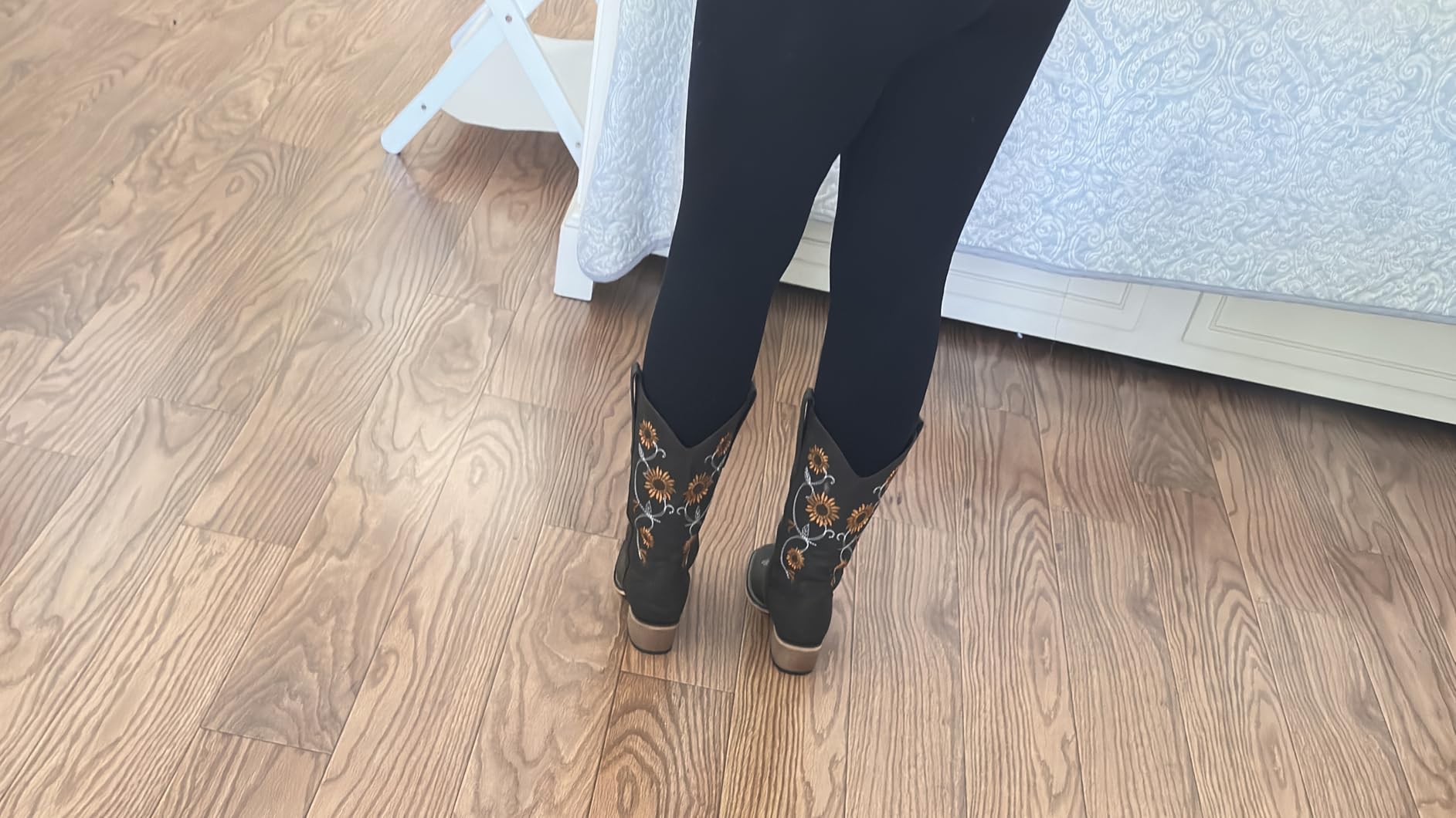 Cowboy Boots for Women - Mid Calf Western Sunflower Cowgirl Boots with Floral Embroidery, Square Toe Stitched Pull On Retro Design, Perfect for Country Idyll, Concerts and More customer photo 1