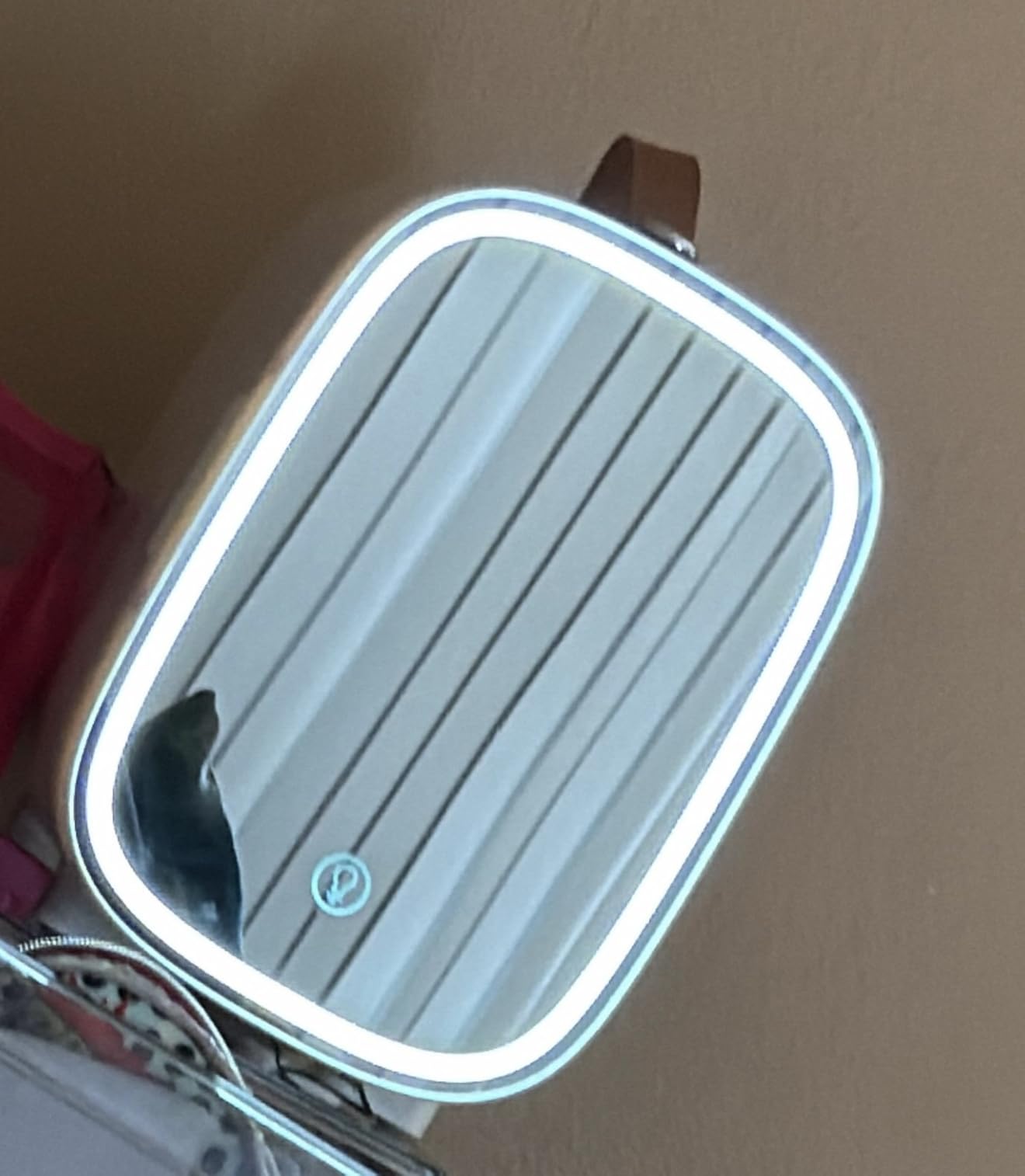 Mini Fridge for Bedroom, 4 Liter/6 Can Skincare Fridge With LED Mirror & Leather Carrying Handle, AC/DC Cooler & Warmer Portable Small Refrigerator for Drinks, Makeup, Dorm, Office and Car(White) customer photo 2