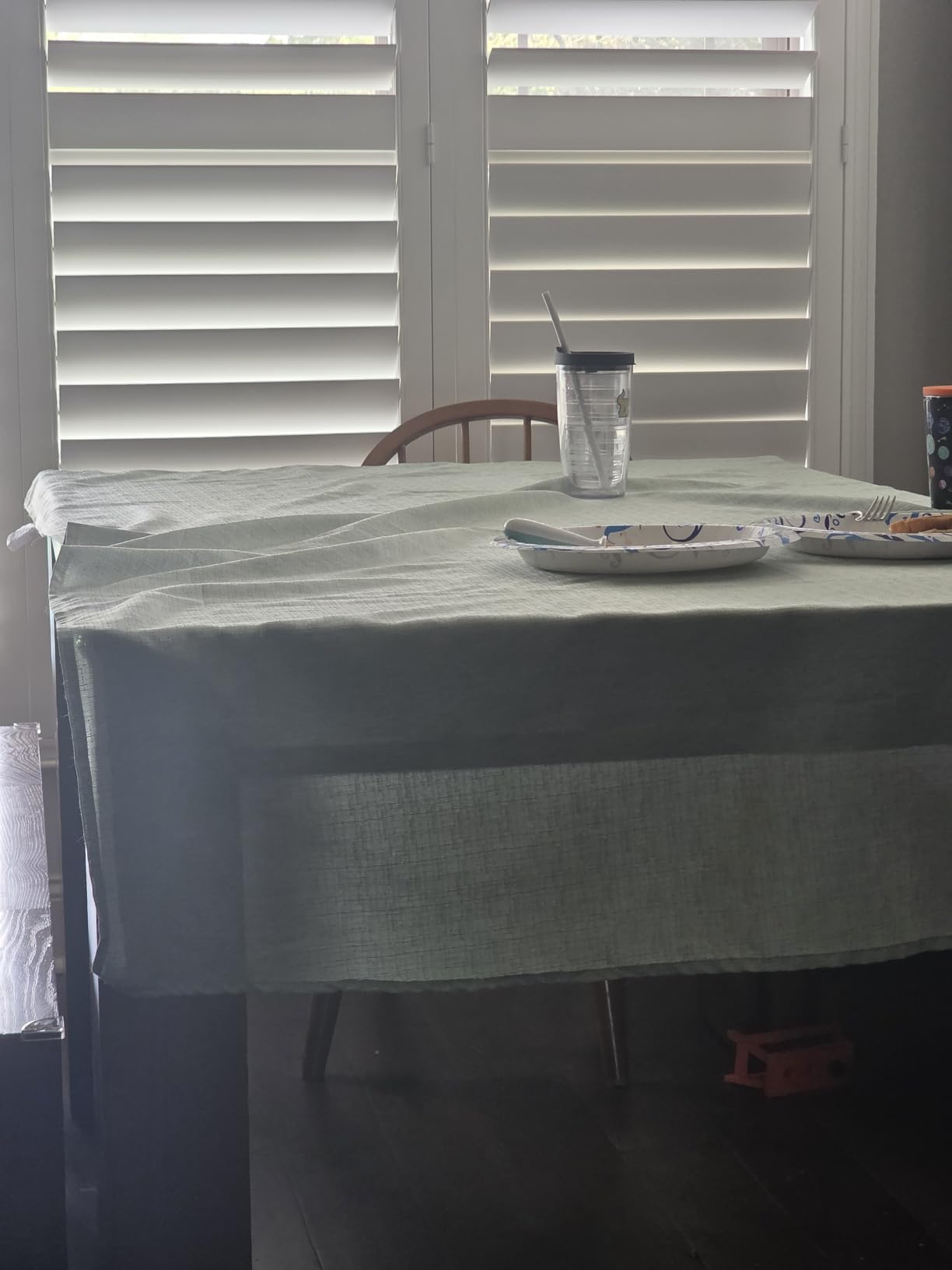 Pureegg Rectangle Linen Tablecloth Waterproof & Stain Resistant, Wrinkle-Free Table Cloth Adds Elegance and Protection, Ideal for Dining, Party, Wedding and Outdoor, 52 x 70 Inch, Sage Green customer photo 1