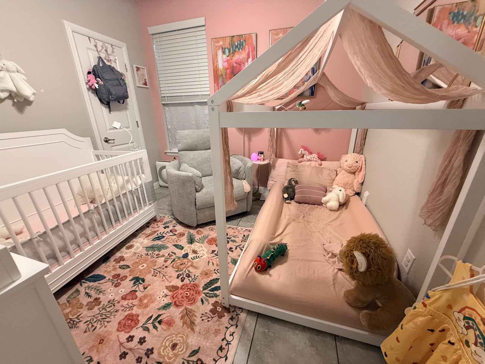 Merax Twin Size House Bed Frame with LED Lights, Solid Wood Montessori Floor Bed, Low Platform Kids Play House Bed for Boys Girls Bedroom, Natural Wood Finish customer photo 1
