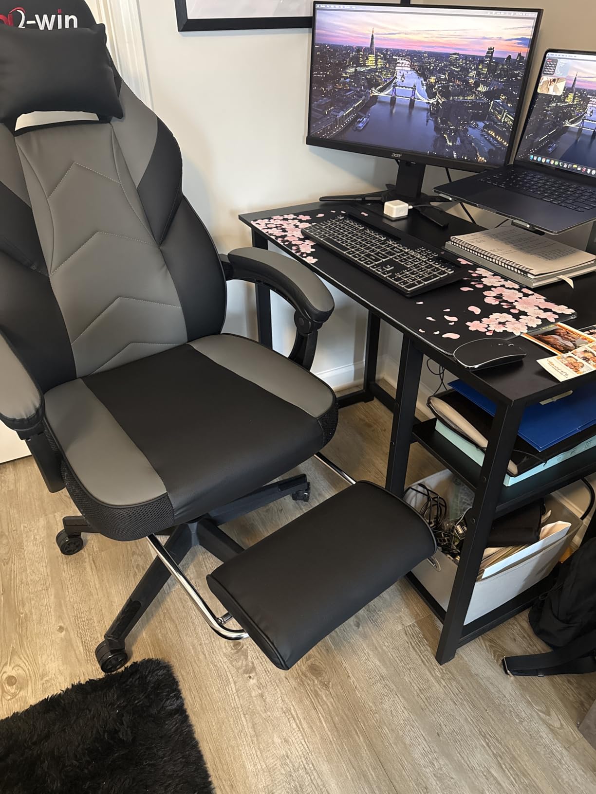 Gaming Chair for Adult, Computer Chair with Footrest Video Game Chair Big and Tall Gaming Chair with Massage Lumbar Support, Adjustable Height and 360° Swivel Seat(Grey) customer photo 2