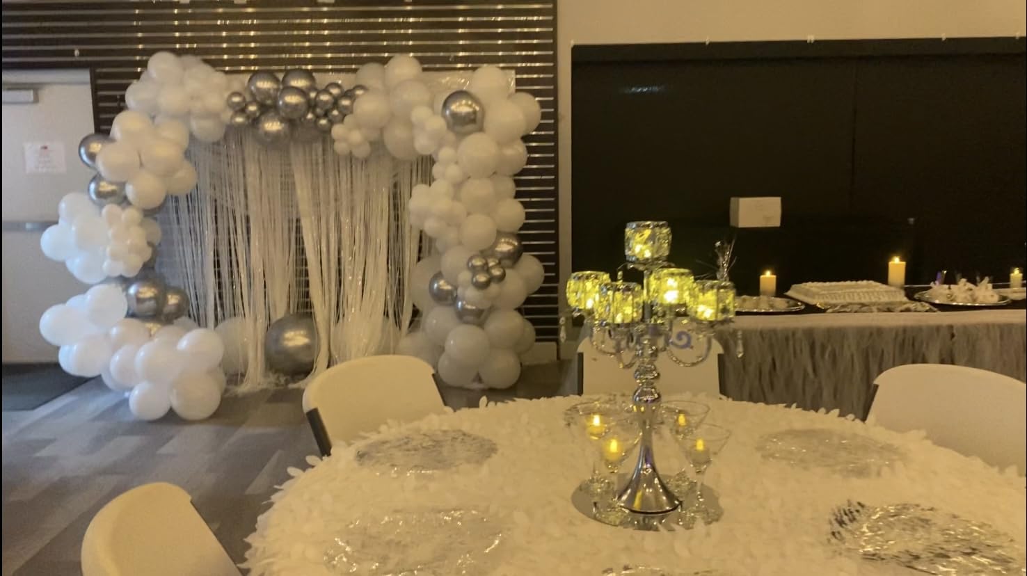 Candelabra Candle Holders, Elegant Bling Centerpiece with Pendant Crystal Table Decorations 5 Arms Candlesticks for Dining Room,22 Inches Tall (4, Silver) customer photo 1