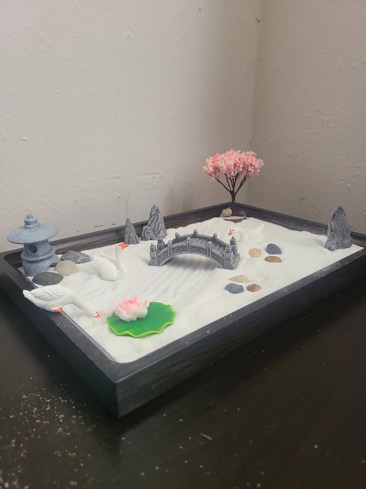 SRAYW Zen Garden Kit for Desk Decor. 11x7.5'' Beautiful Japanese Mini Zen Garden Meditation Gifts Set for Home,Office Desk&Meditation Room.6 Tools & 18 Accessories. Zen Sand Tray Therapy customer photo 2