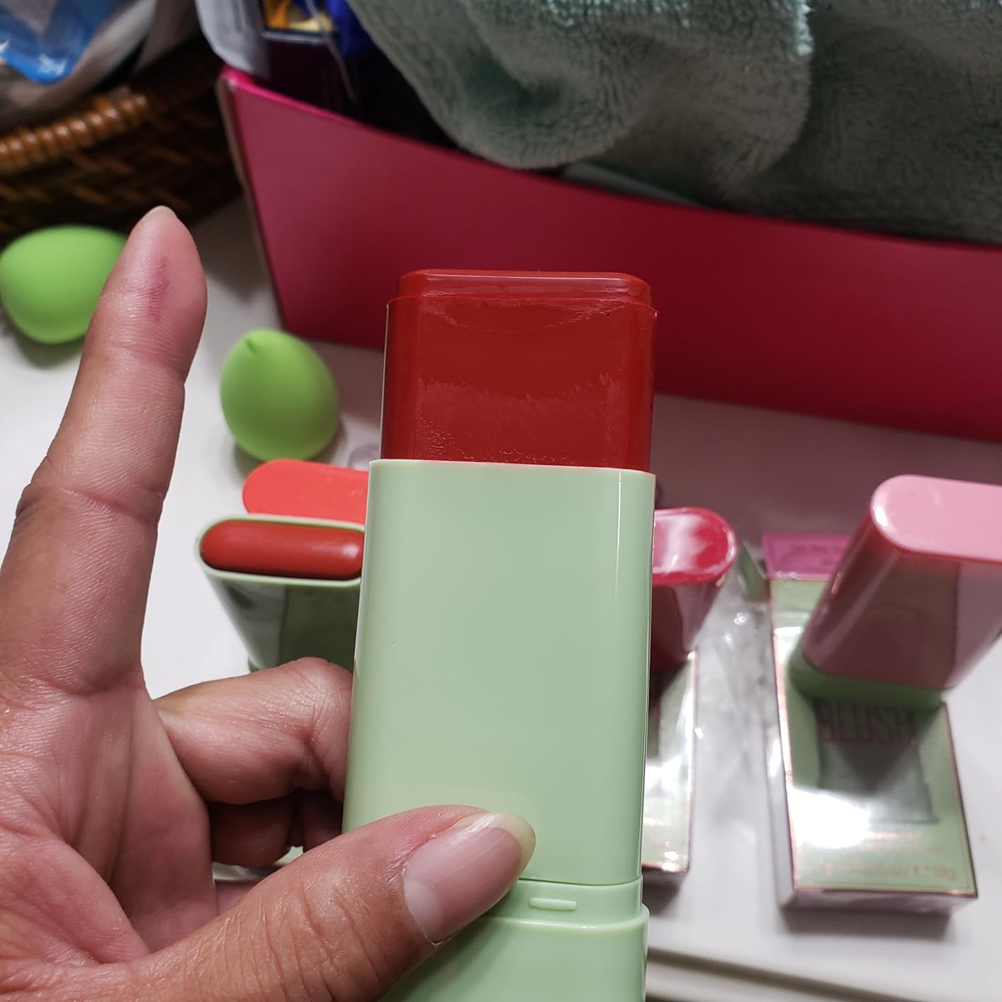 3 Colors Blush Stick with Makeup Sponges,Matte Solid Cream Blush,Multi-Use Blush Stick for Cheeks,Lips and Eye,High Pigmented Makeup Sticks Set A customer photo 2