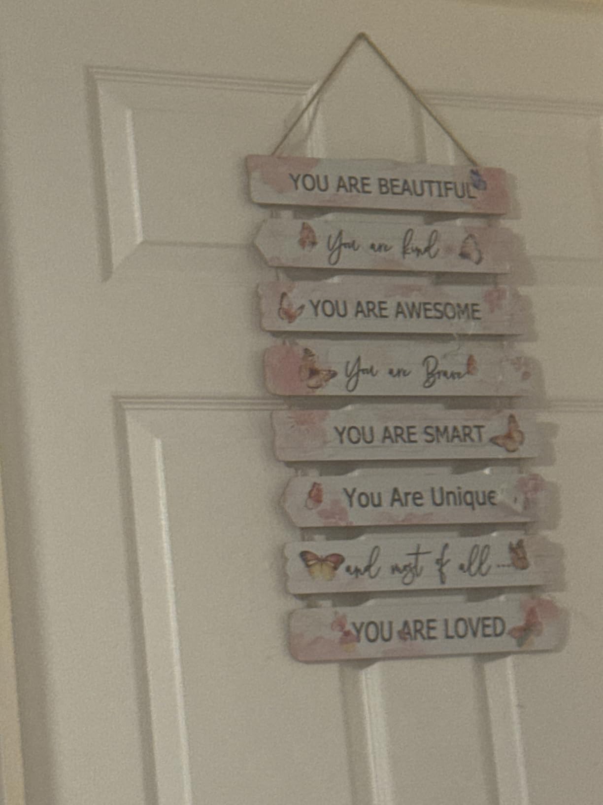 Vintage Classic Butterfly Sign Nursery Wall Decor Set of 8 with LED Lights, 11.4x2 Pink Cute Plaque Wall Art for Baby Girl Kid Teen Toddlers, 8 PCS Positive Wooden Quote Gift for kawaii Fairy Room customer photo 1