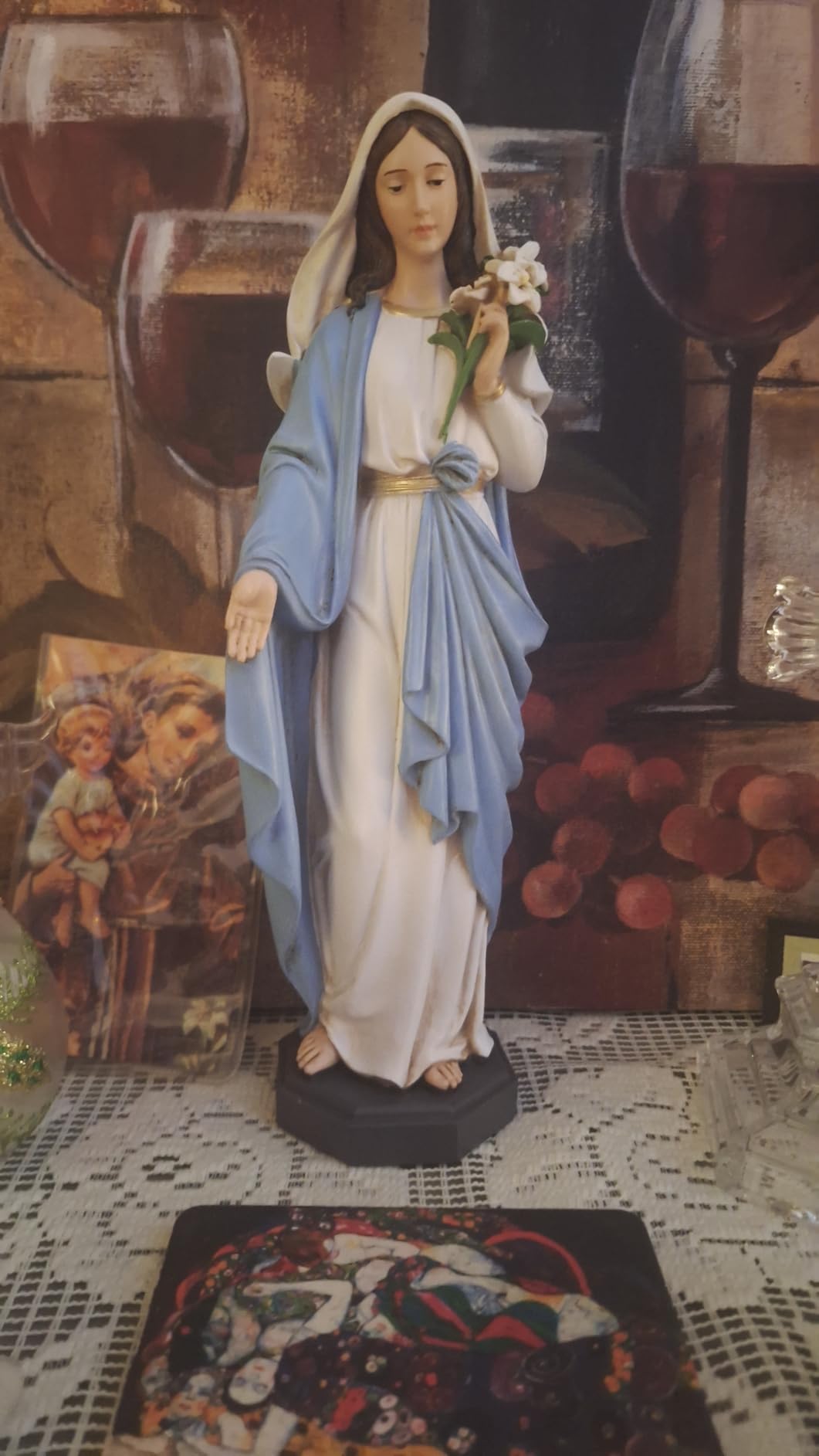 Grace4Joy Blessed Mother Mary Statue - 10 Inch Madonna Virgin Mary Statue Elegant Home Decor, Hand Painted Saint Mary Holding Lilies Figurines Renaissance Collection customer photo 1