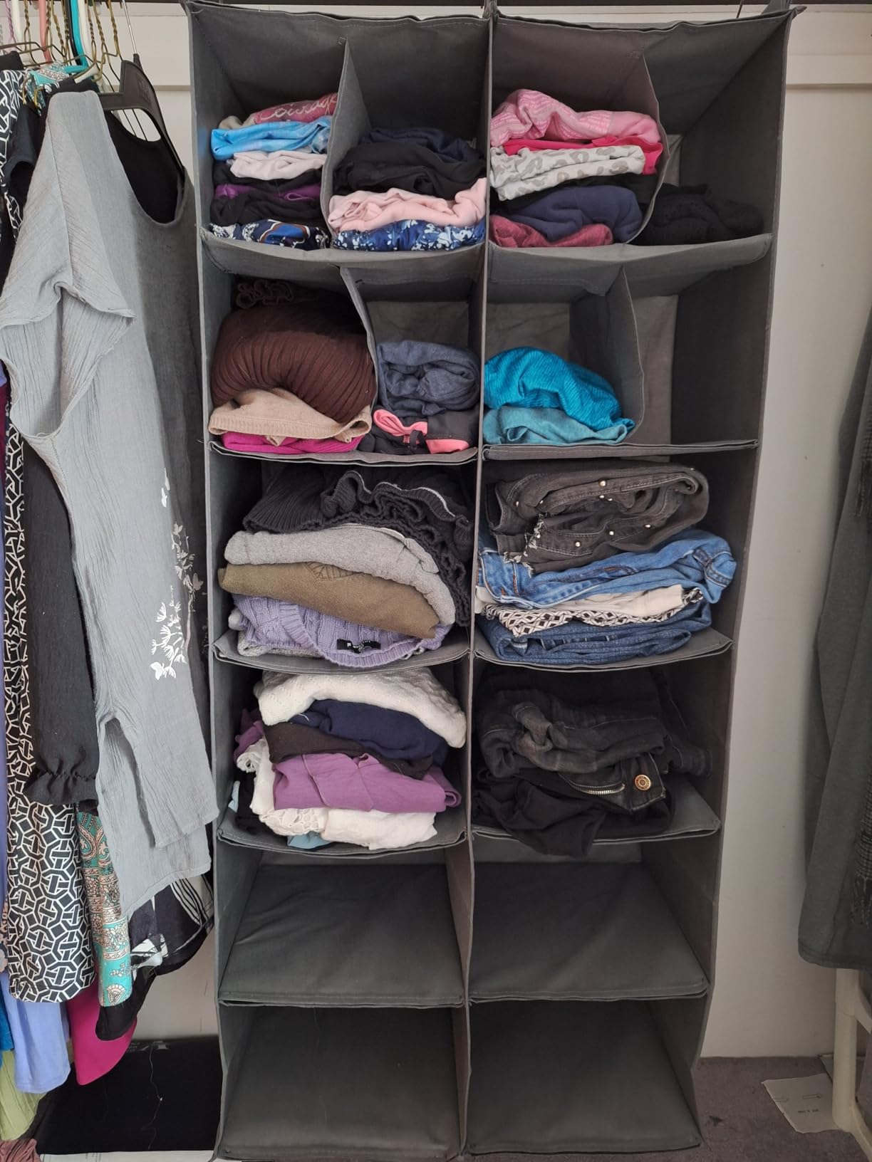 6 Tier Hanging Closet Organizer, 16 Compartments Dual Row Storage, Grey customer photo 2