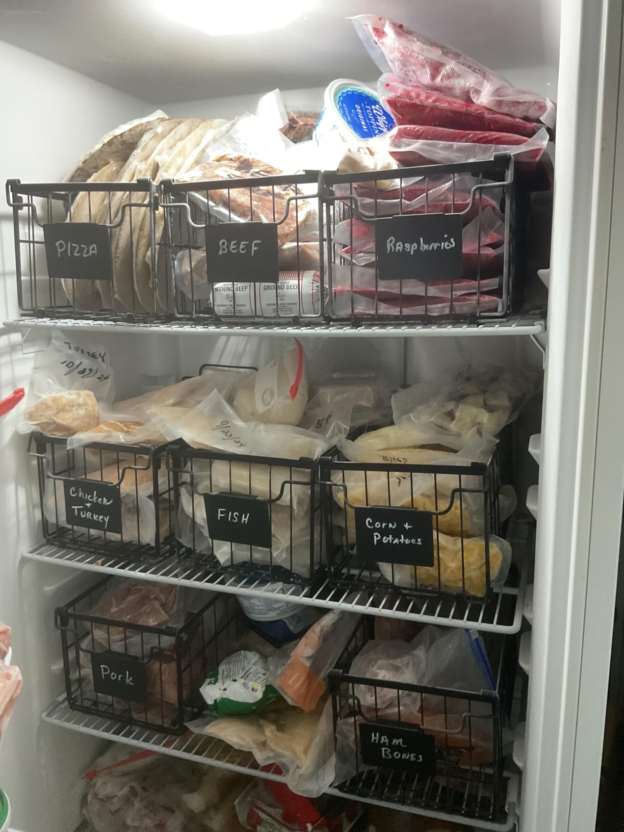 Freezer Organizer Bins, 4 Pack Big Baskets for 5/ 7 Cu.FT Deep Freezer | Stackable Chest Freezer Organizer Bins, Foldable Baskets with Handles, Black Storage Container Baskets for Sort Frozen Meats customer photo 1