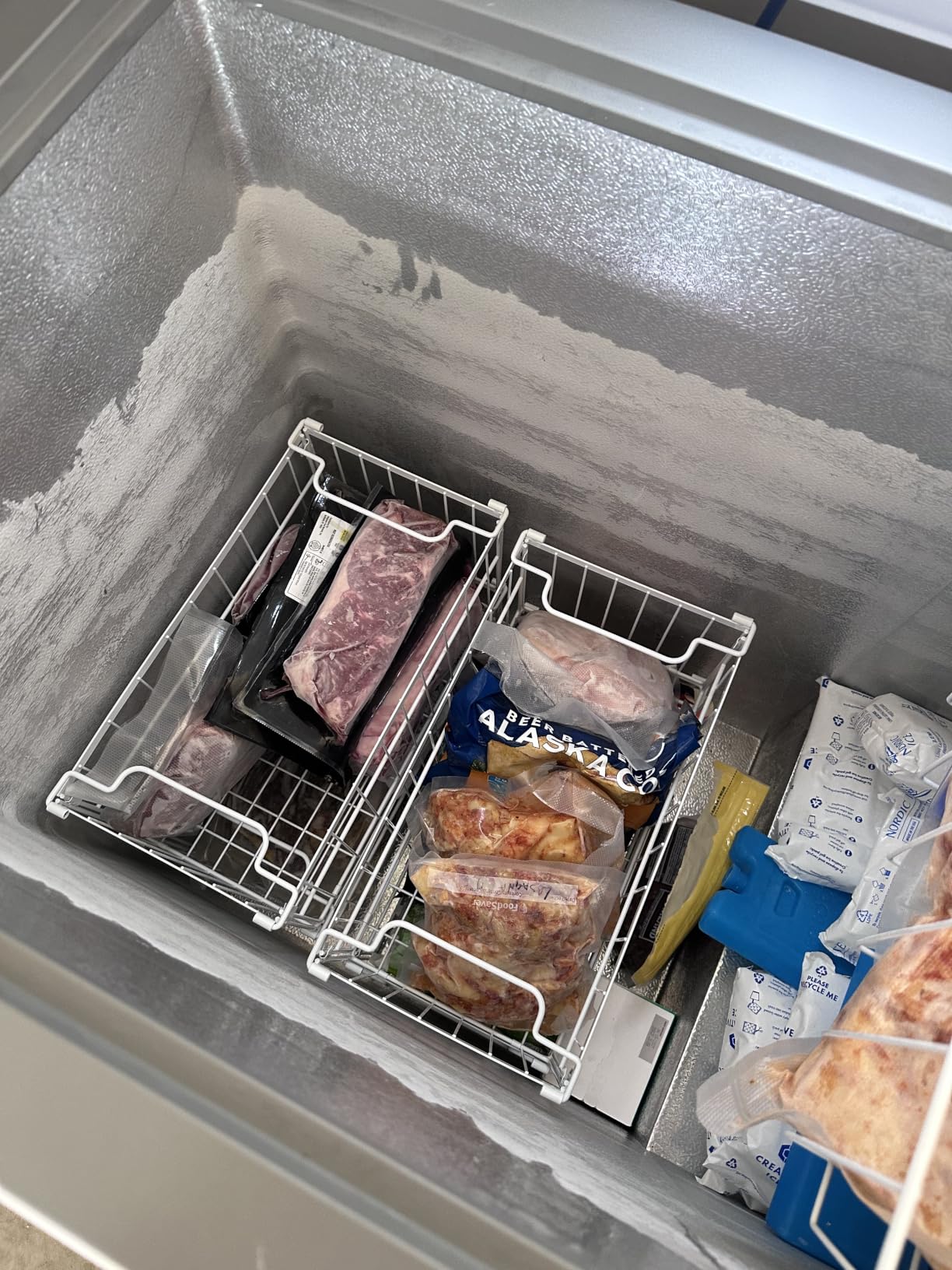Freezer Organizer Bins, 4 Pack Big Baskets for 5/ 7 Cu.FT Deep Freezer | Stackable Chest Freezer Organizer Bins, Foldable Baskets with Handles, Black Storage Container Baskets for Sort Frozen Meats customer photo 2