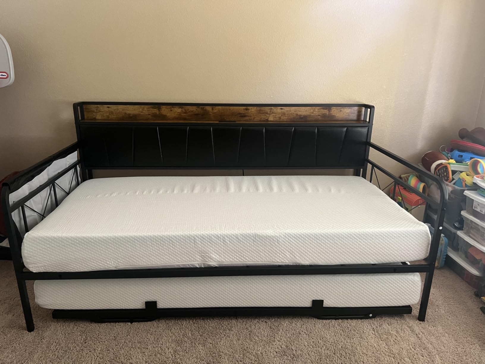 LIKIMIO Twin Daybed, Day Bed Frame with Pop Up Trundle, Grey customer photo 1