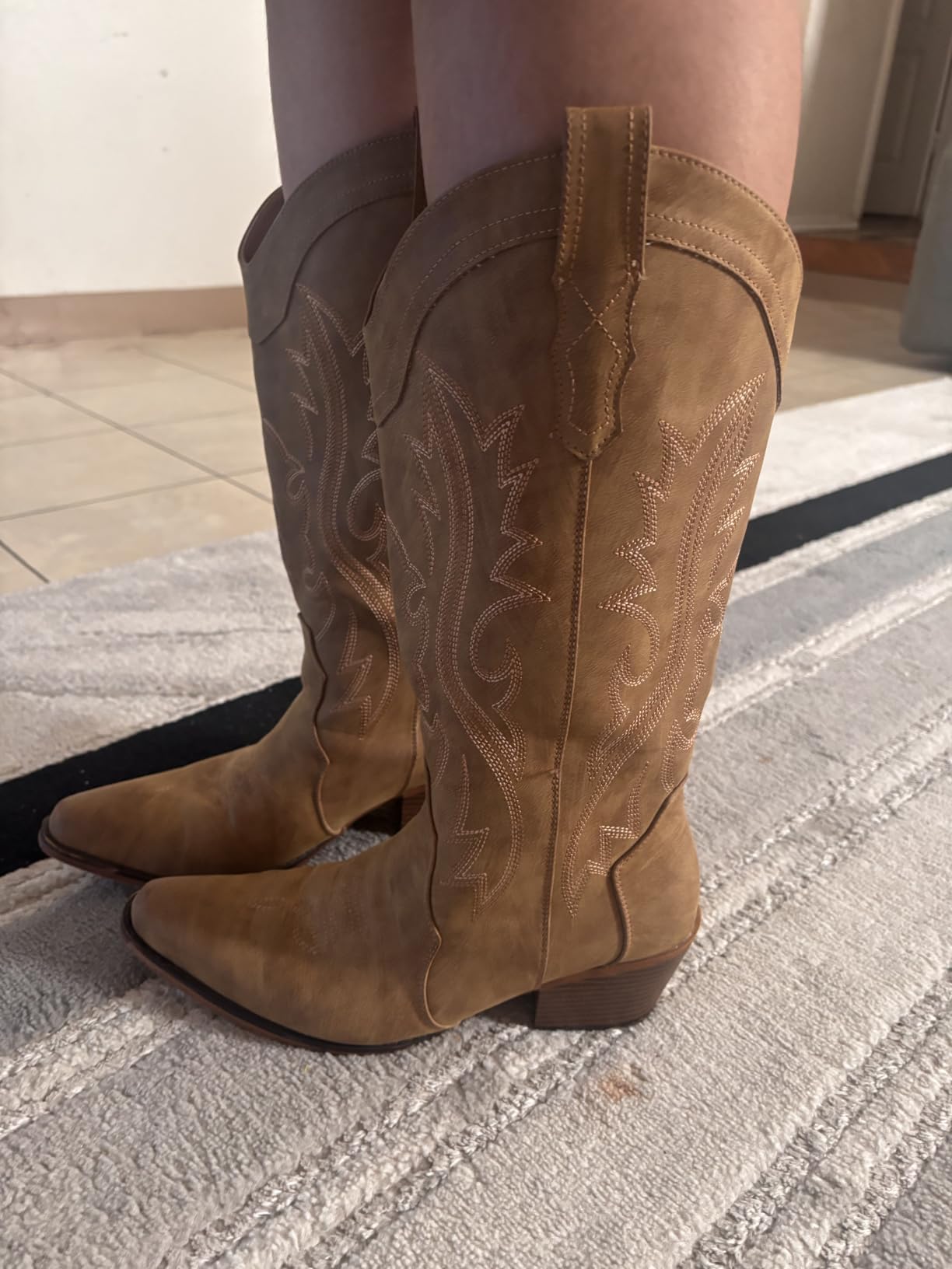IUV Cowboy Boots For Women Western Cowgirl Boots Mid Calf Snip Toe customer photo 1