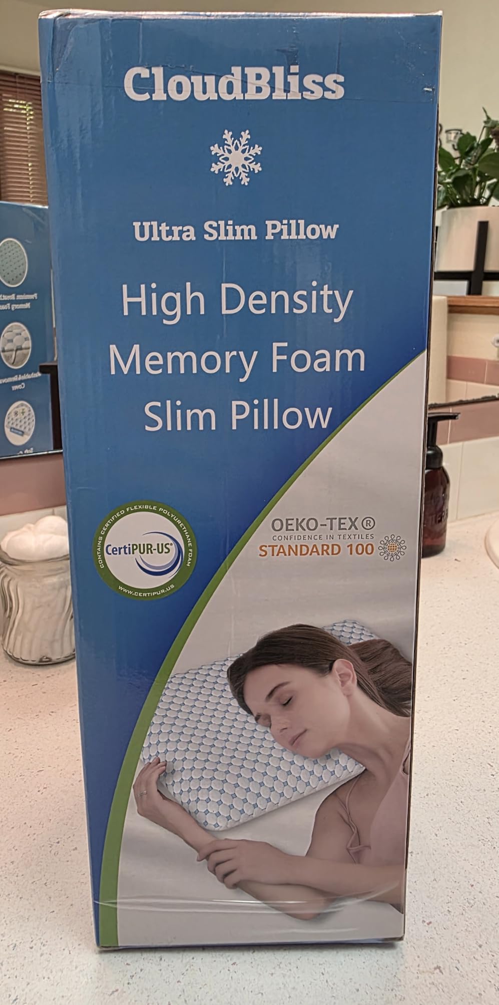 CloudBliss Thin Memory Foam Pillows, Reversible Design, 2.75