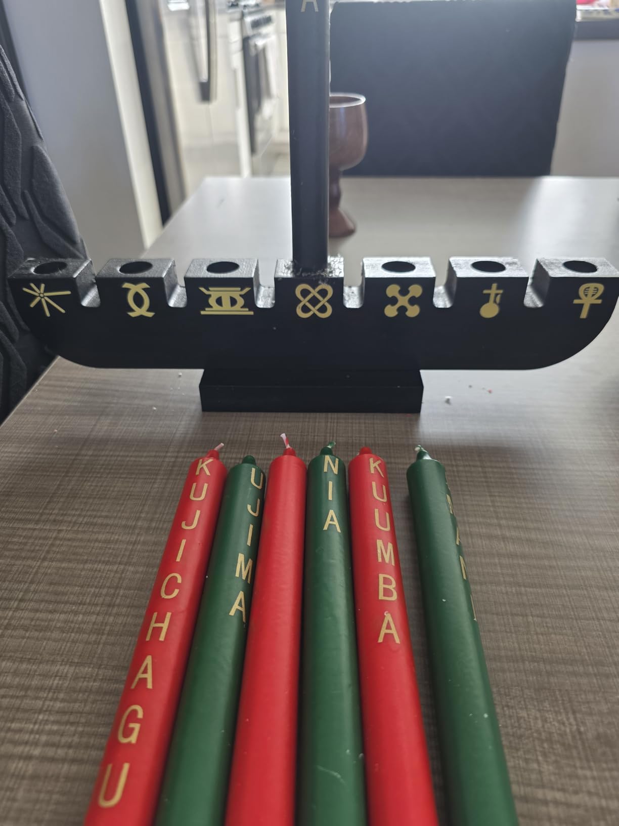 Wooden Kwanzaa Decor Handmade Wooden Kinara, Wood Color customer photo 2