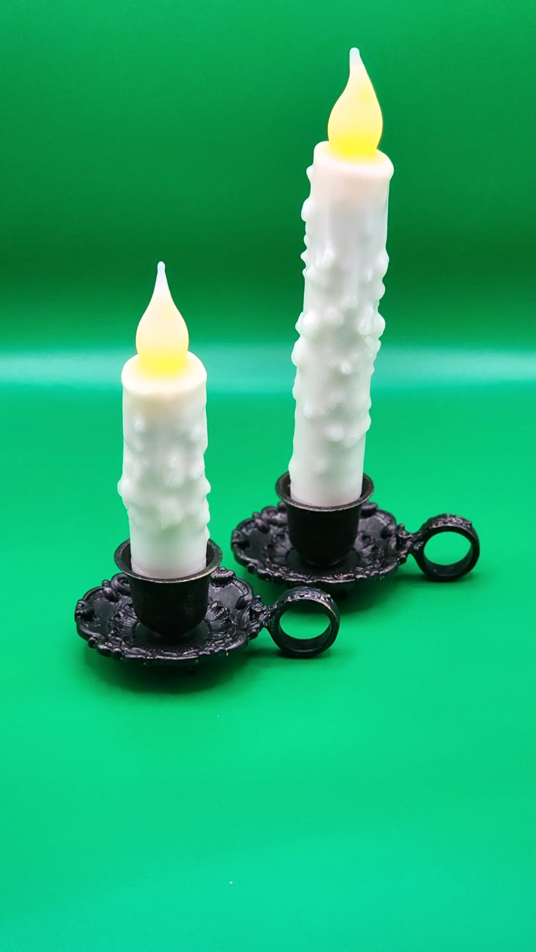 NIKKY HOME Vintage Gold Taper Candle Holders Set of 2, Handle & Drip Tray | Small Metal Candlestick, Embossed Ornamentation, Old-Fashioned Accent for Table Centerpieces, Weddings & Housewarming Display customer photo 2