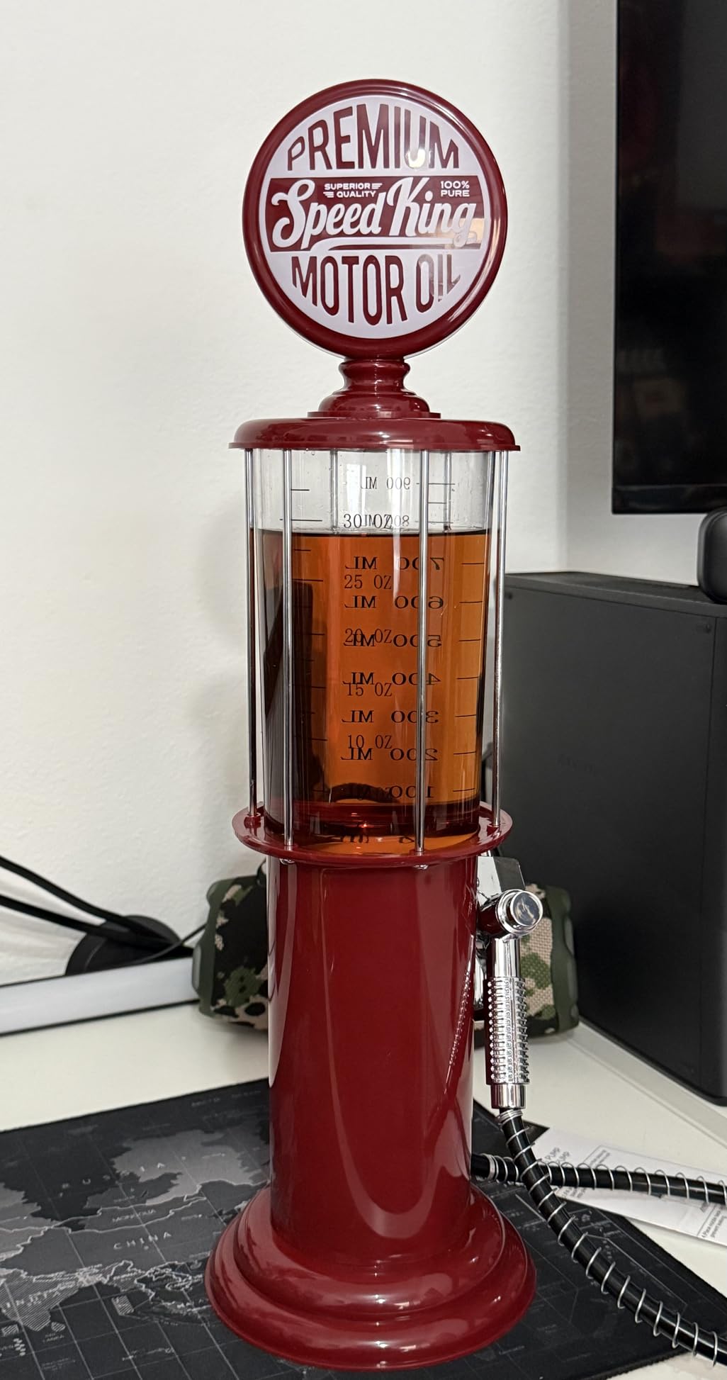BLKSMITH Pump Liquor Dispenser for Home Bar | Vintage Style Chrome Plastic 30 Fl. oz Liquor Decanter for Man Cave Decor | Shot Dispenser for Scotch, Vodka, Cocktails, Non-Alcoholic Drink and More customer photo 2