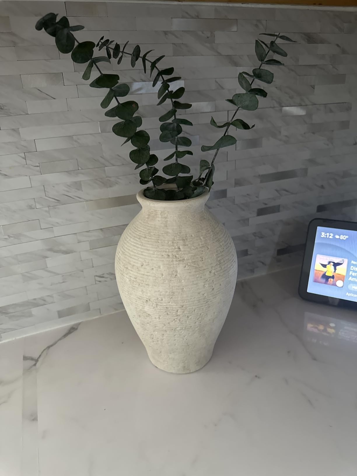 Vanselia Ceramic Flower Vase Home Decor - Farmhouse Table Vases Rustic Vintage Living Room Kitchen Bedroom Decorations for House Book Shelf Office Coffee Desk Dining Fireplace (7.4