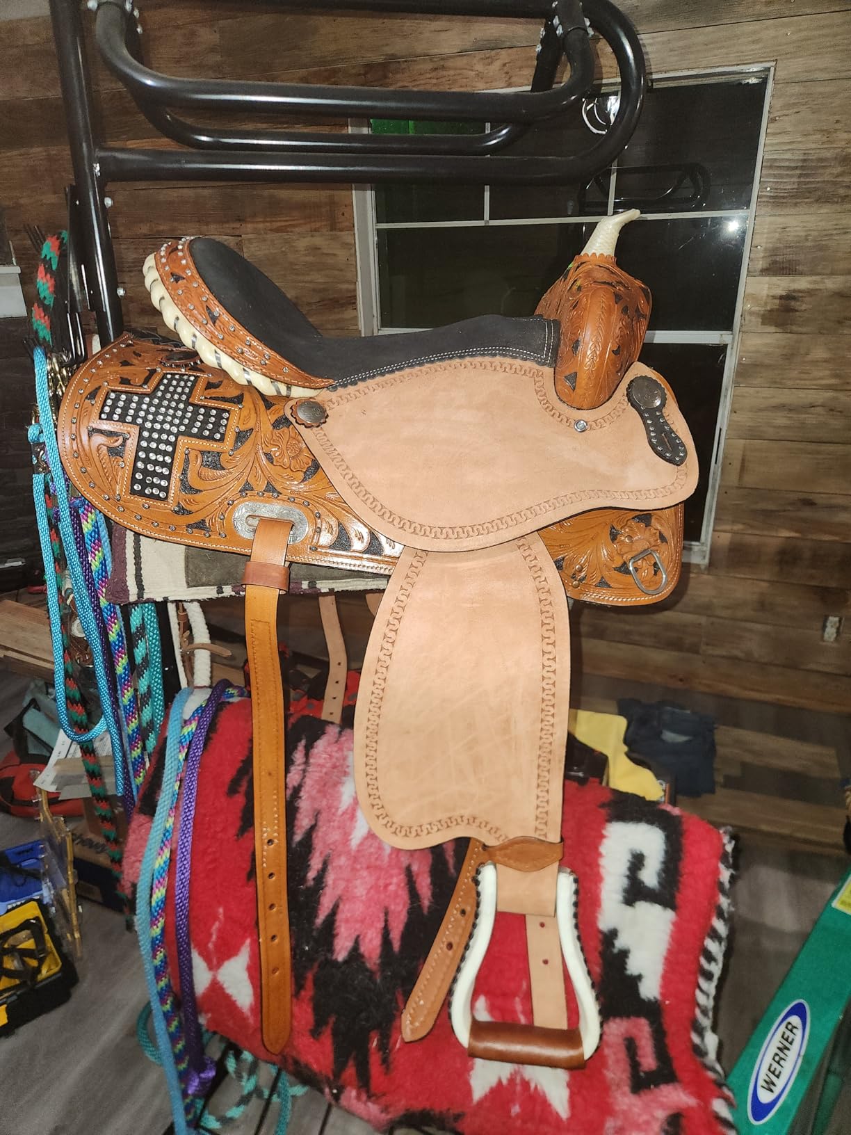 Western Leather Horse Saddle Set Floral Basket Tooling with Tack & Stirrups customer photo 1