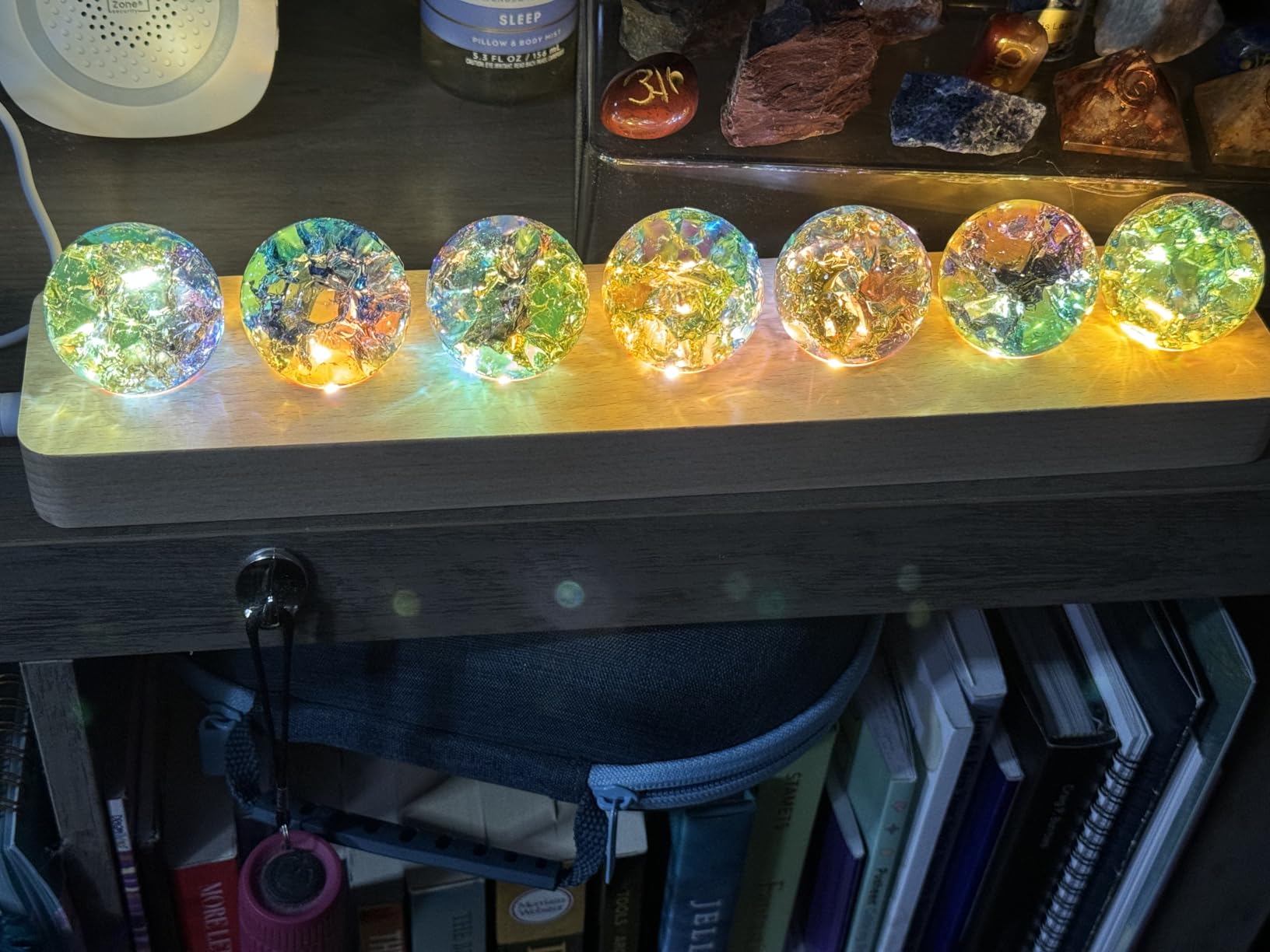 7Pcs Colorful Crystal Healing Spheres with LED Wooden Stand for Meditation customer photo 2