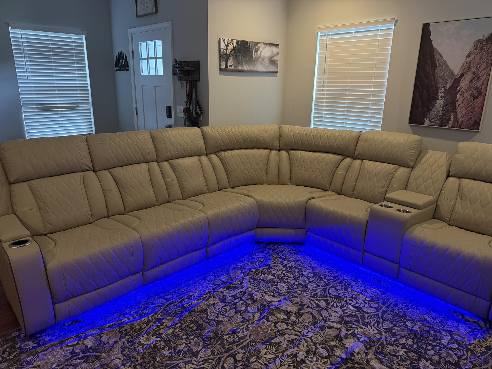 Breathing Leather Reclining Sofa Set,Power Recliner Sectional Couch with LED Light,Modern Living Room Furniture Set,Reclining Sectional Couch Set with USB Port/Storage for Home/Home Theater customer photo 2