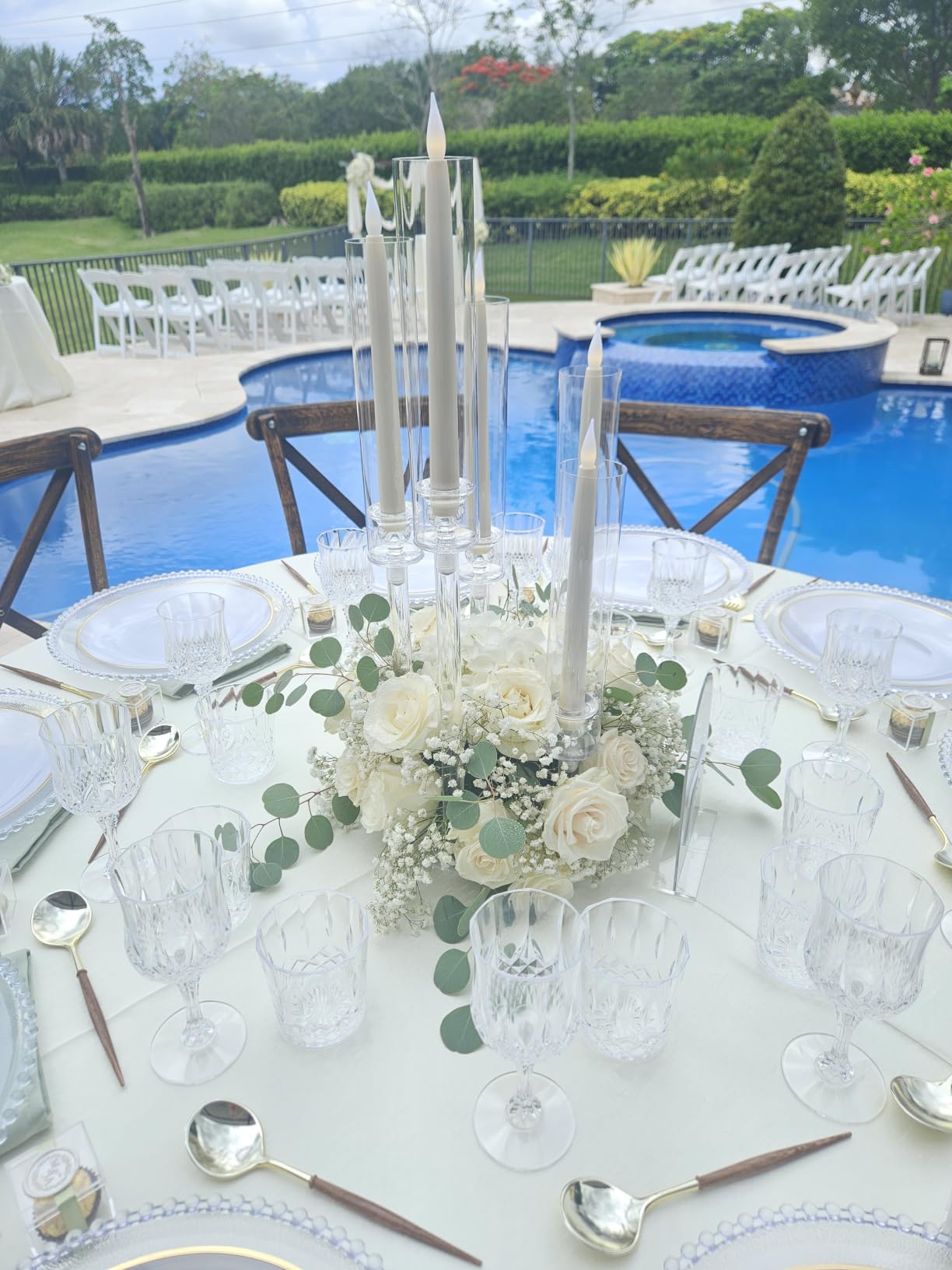 4 Pack 5 Arm Clear Acrylic Candelabra Centerpiece for Tables | Wedding Centerpiece Candle Holder Stand with Removable Lampshade, Dinner Party Holiday Decor, Fits 0.8