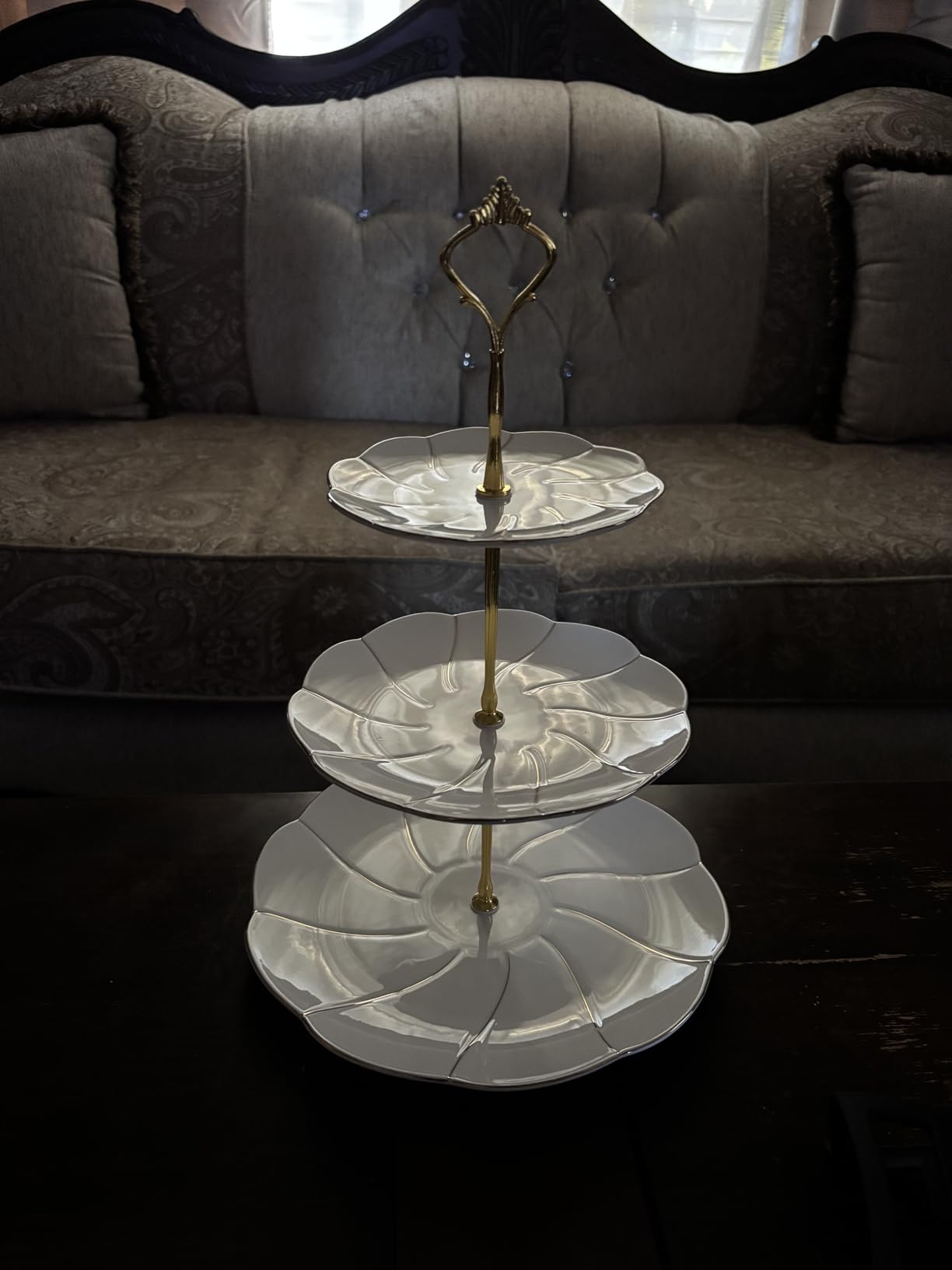 DUJUST Luxury Larger 3-Tier Cupcake Stand Tower, British Style Porcelain Serving Tray with Golden Trim, Food Grade Dessert Display Stand for Tea Party & Home Décor - 45% Larger Plates customer photo 1