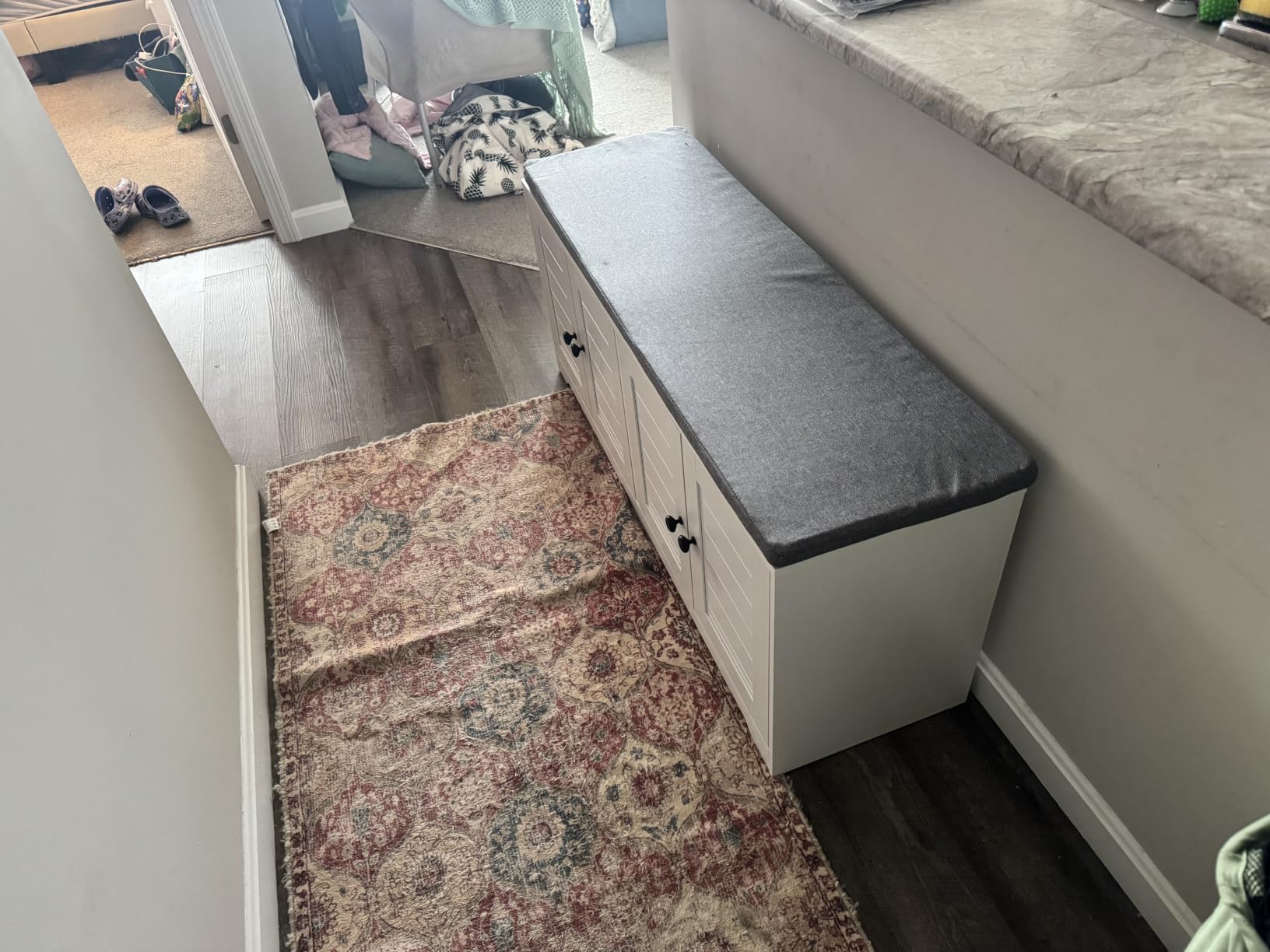 VASAGLE 3-Tier Shoe Storage Bench with Cushion, 14 x 39.8 x 20.7 Inches customer photo 1