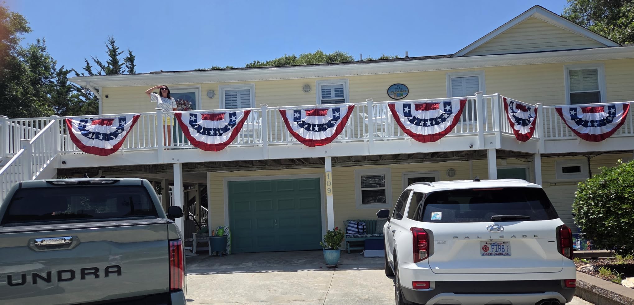 4 Pack Large USA Patriotic Pleated Fan Flag Set - 3x6 Ft American Bunting Flags with Sewn Stripes, Brass Grommets - Memorial Day Independence Day 4th of July Outdoor Decorations customer photo 1