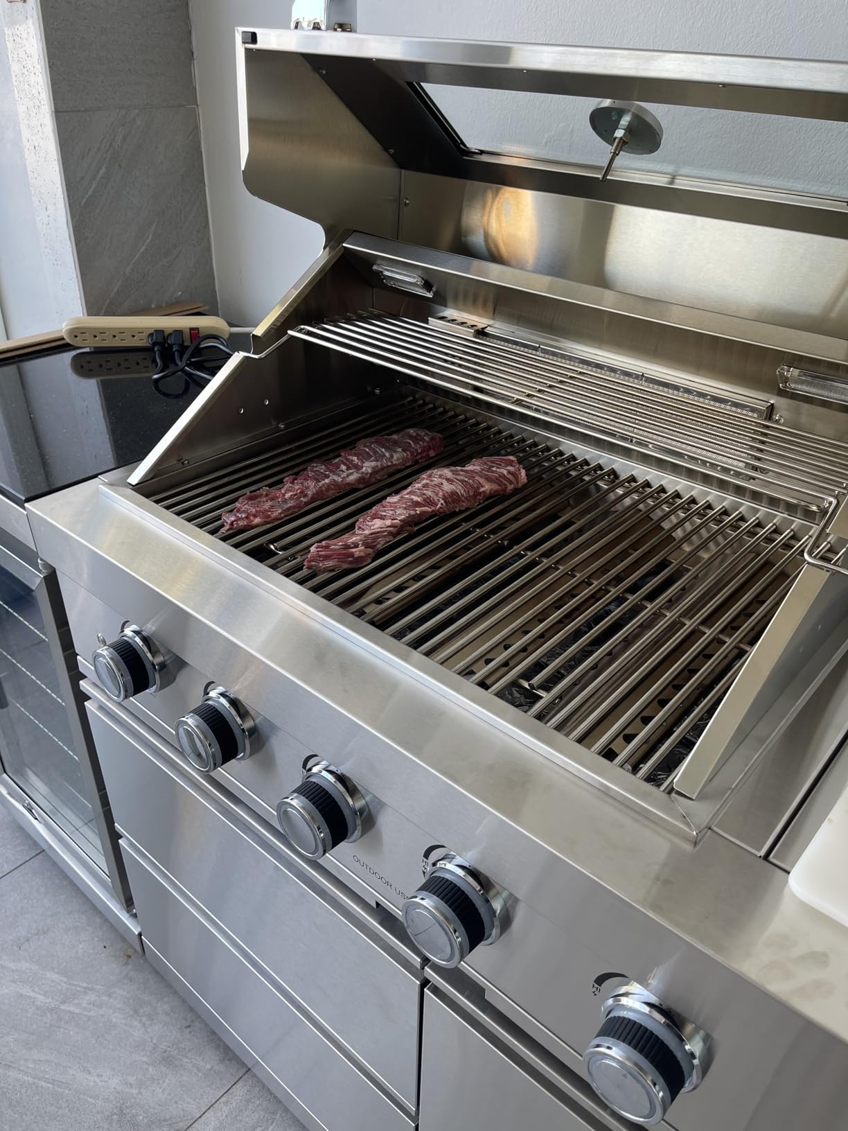 98 Inches Outdoor Kitchen Island, 4-Burner 72000 BTU Propane Stainless Steel BBQ with Side/Rear Burners, With Refrigerator and Sink, Rotisserie, Granite Countertops, Storage, For Backyard BBQ, Silver customer photo 1
