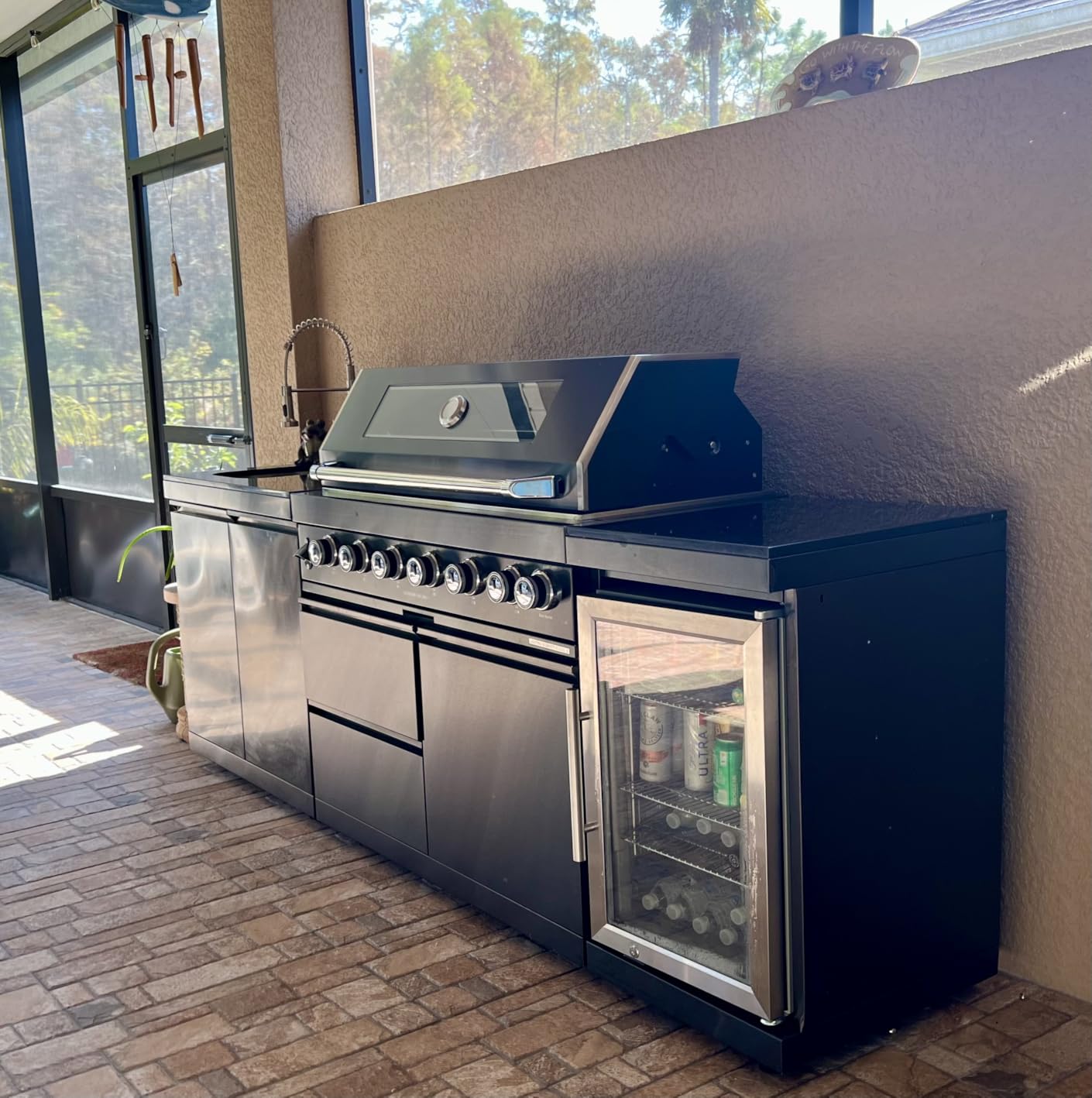 98 Inches Outdoor Kitchen Island, 4-Burner 72000 BTU Propane Stainless Steel BBQ with Side/Rear Burners, With Refrigerator and Sink, Rotisserie, Granite Countertops, Storage, For Backyard BBQ, Silver customer photo 2