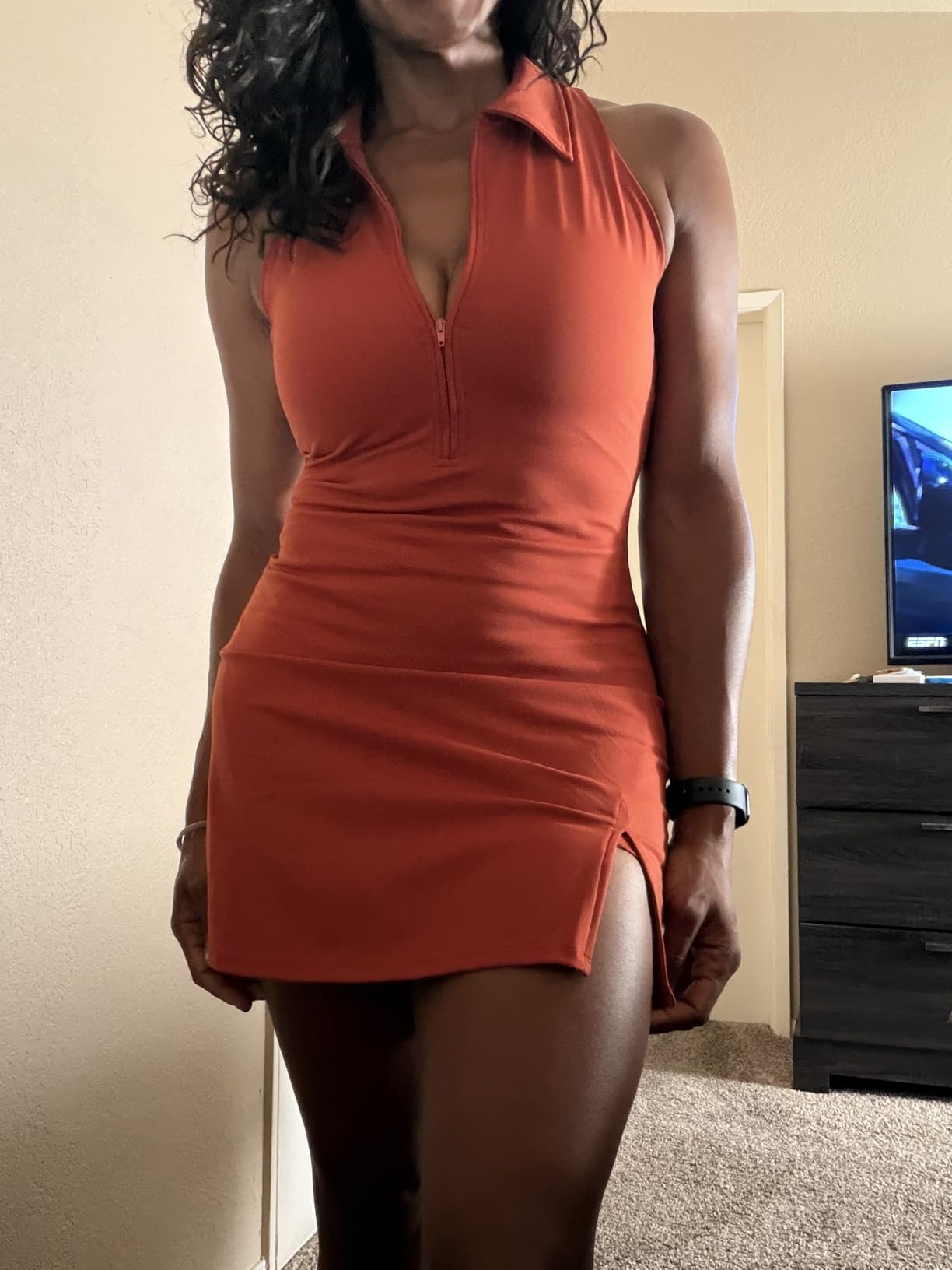 QINSEN Womens Zip Front Tennis Dress Polo Collar Racer Back Workout Golf Dresses Build in Shorts with Pockets customer photo 1