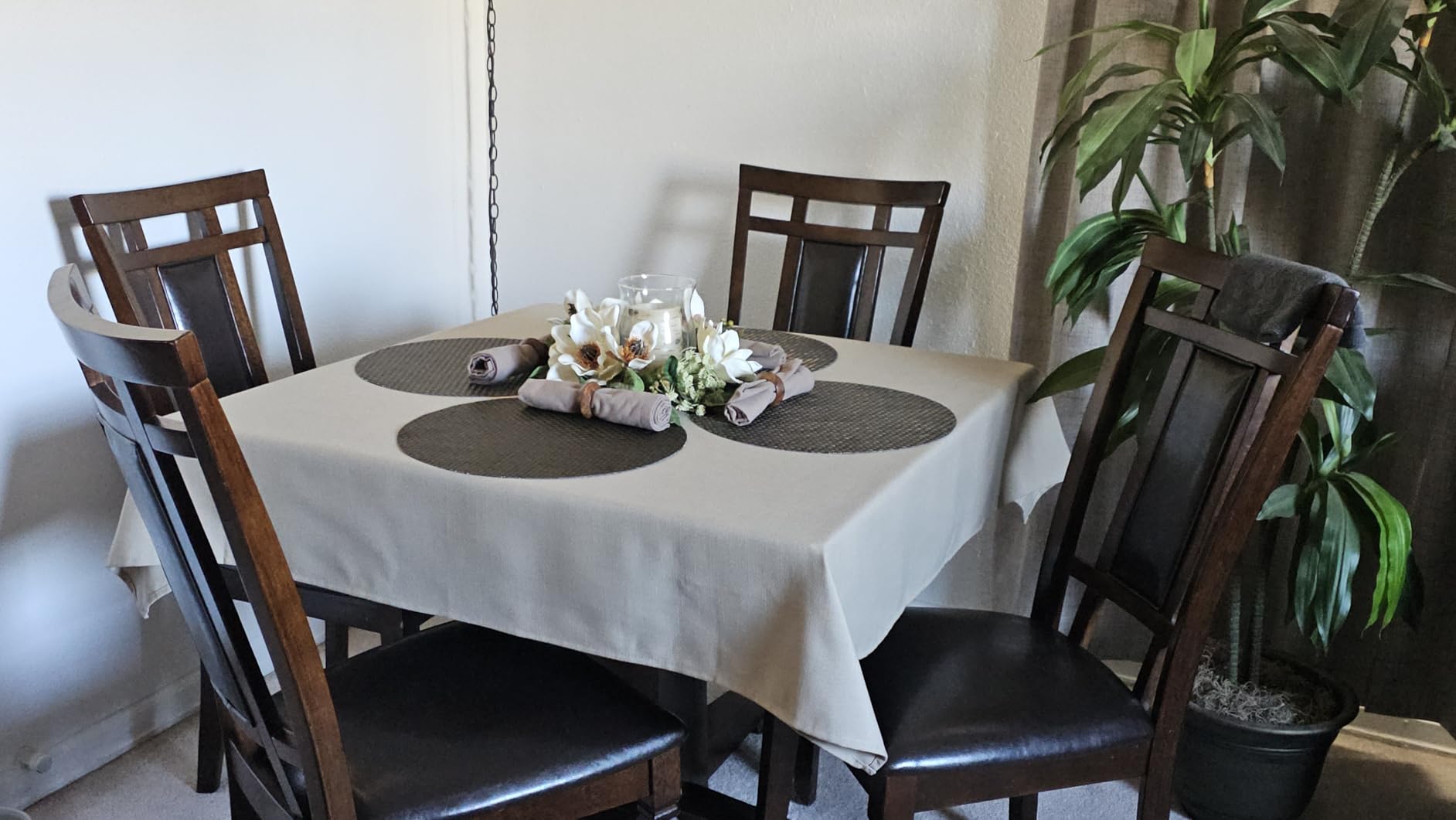 H.VERSAILTEX Linen Table Cloths Rectangle 60 x 120 Inch Premium Tablecloth Spill-Proof Waterproof Table Cover for Dining Buffet Feature Extra Soft and Thick Fabric Wrinkle Free, Natural customer photo 1