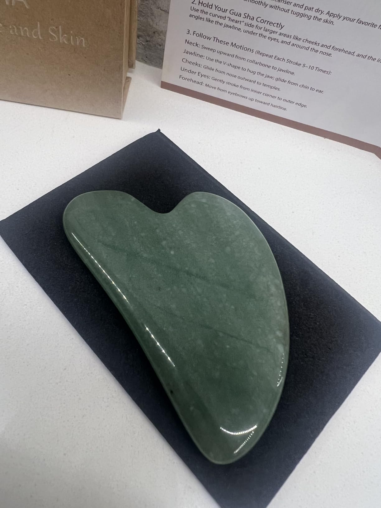 Real Jade Gua Sha Facial Tool, Heart-Shaped Stone, Gift-Boxed | Sculpting, De-Puffing, Massage And Glow For Face, Neck And Under-Eye; 100% Natural Jade Stone, Hand-Carved Heart-Shaped Tool customer photo 1
