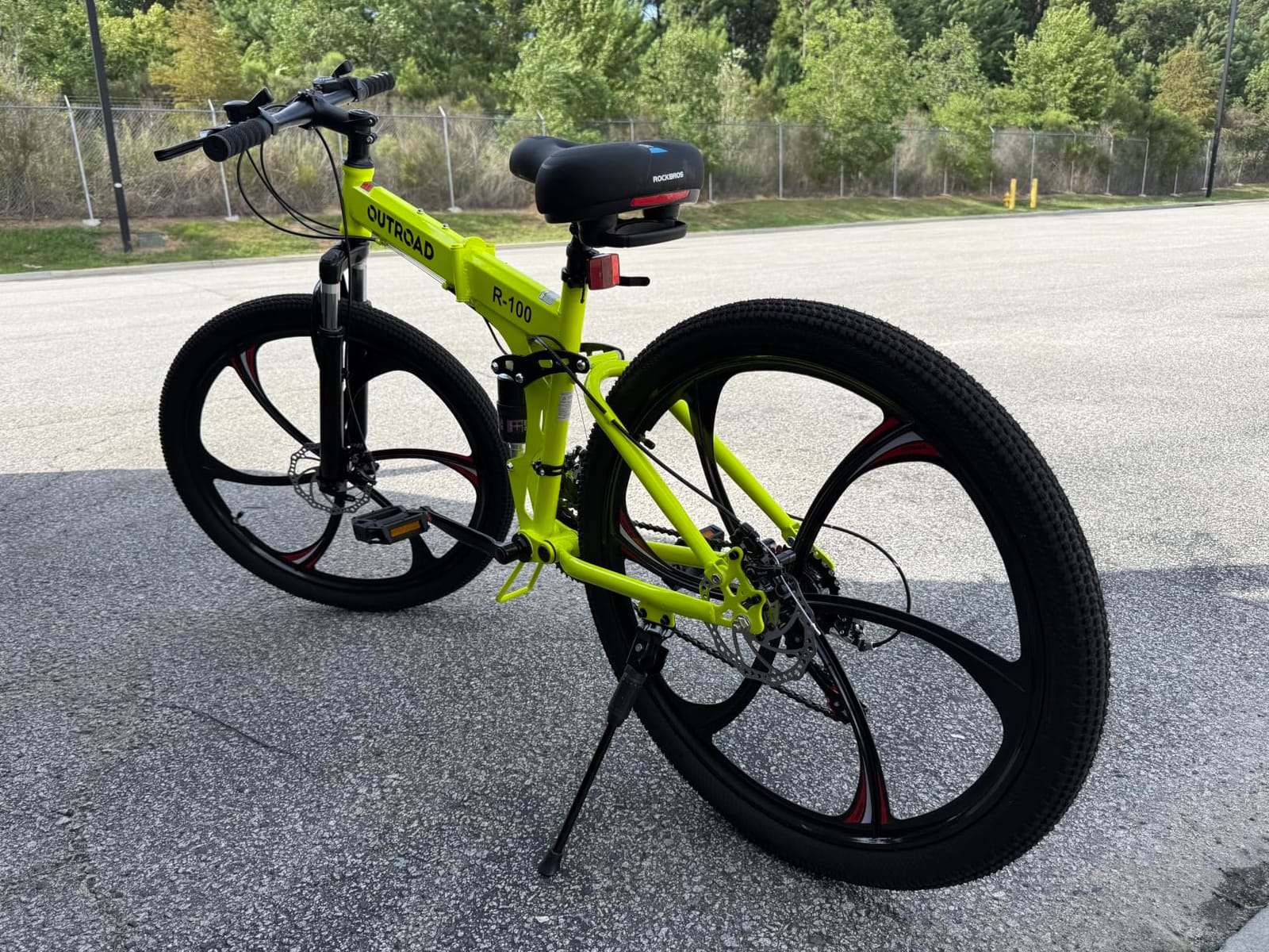 Outroad 26 Inch Folding Mountain Bike, 21 Speed Full Suspension High-Carbon Steel MTB Foldable Bicycle, Dual Disc Brake Non-Slip Adjustable Seat Folding Bikes for Adults/Men/Women, Black, Orange customer photo 1